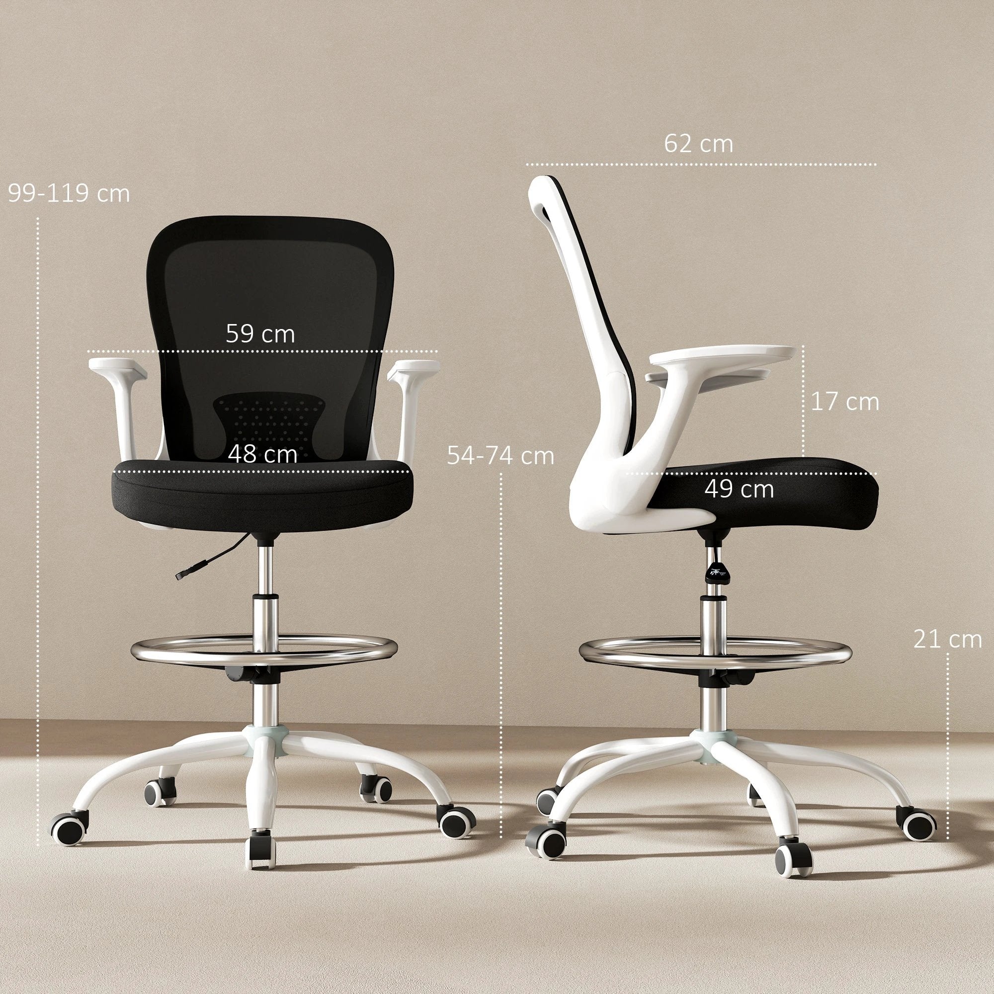 HOMCOM HOMCOM Drafting Chair Adjustable Height Breathable For Office - Office Chair