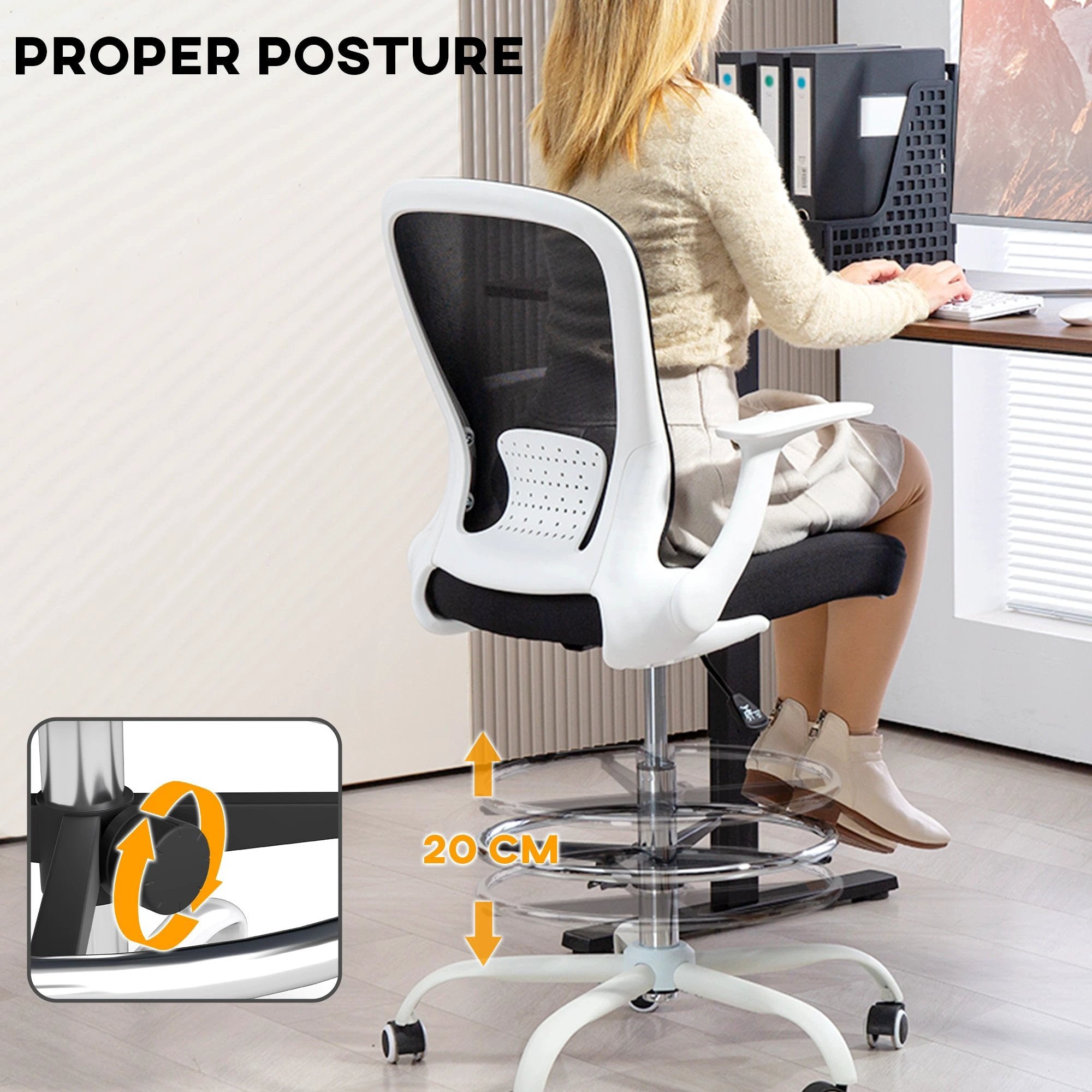 HOMCOM HOMCOM Drafting Chair Adjustable Height Breathable For Office - Office Chair