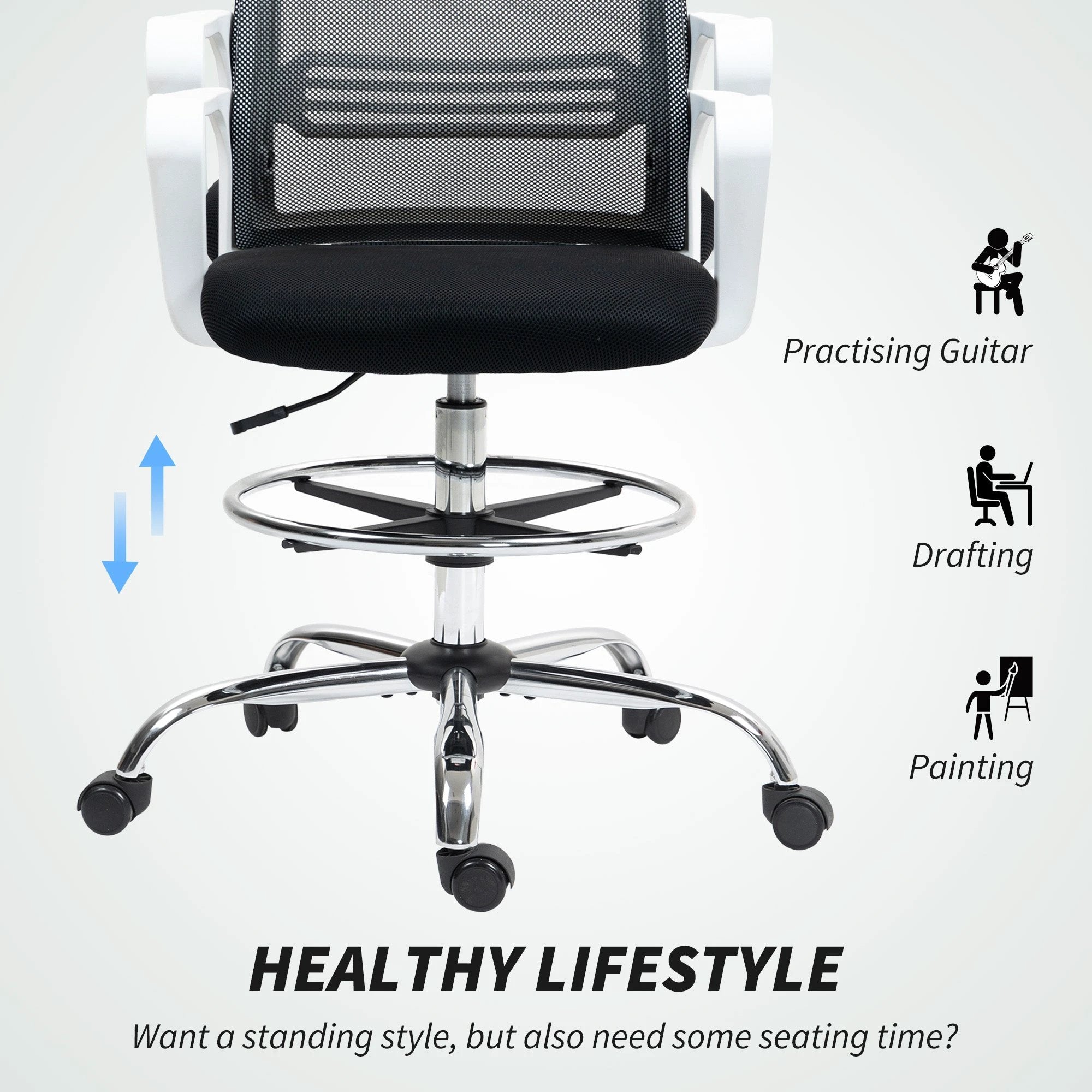 HOMCOM HOMCOM Draughtsman Chair Mesh Ergonomic Drafting Office - Office Chair