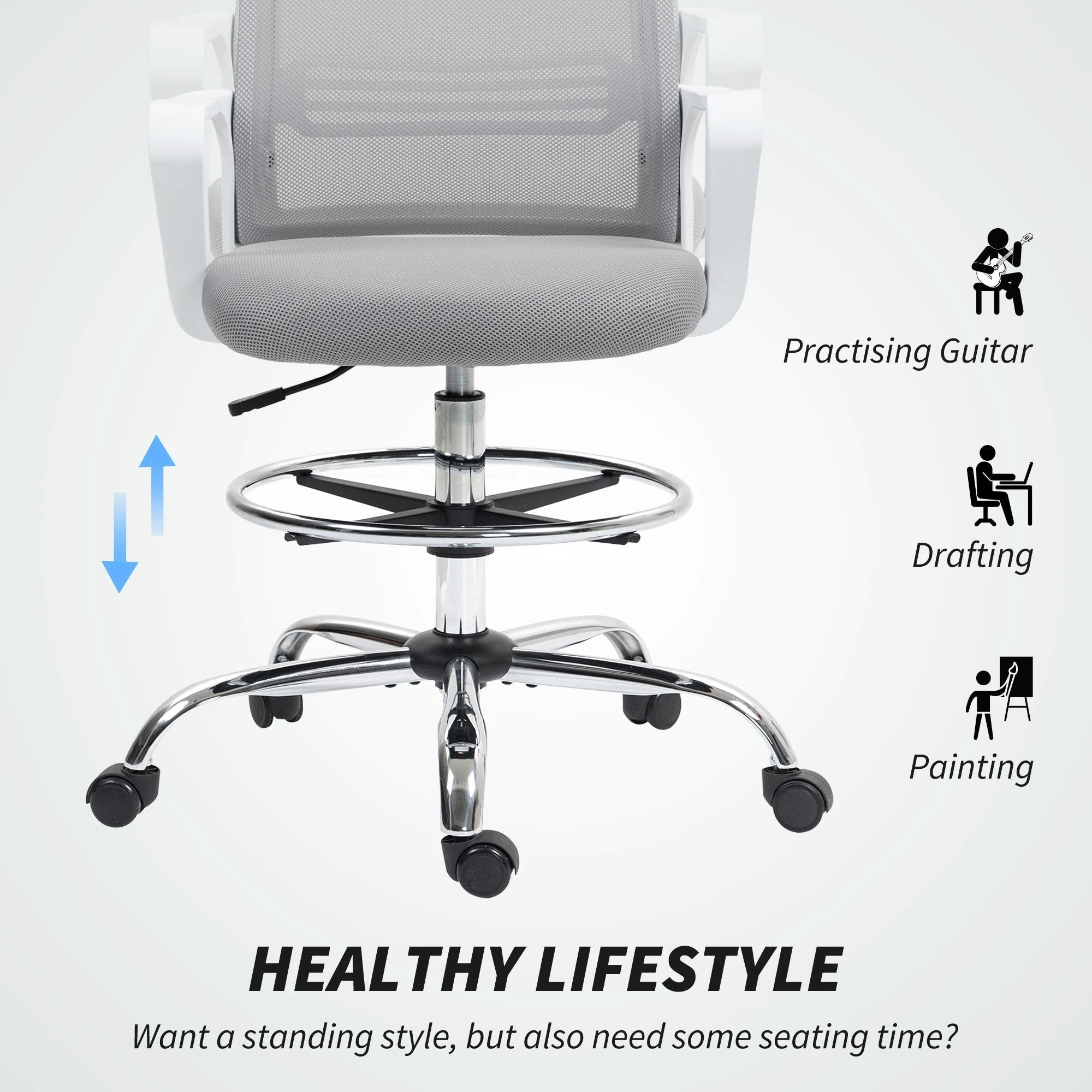 HOMCOM HOMCOM Draughtsman Chair Mesh Ergonomic Drafting Office - Office Chair