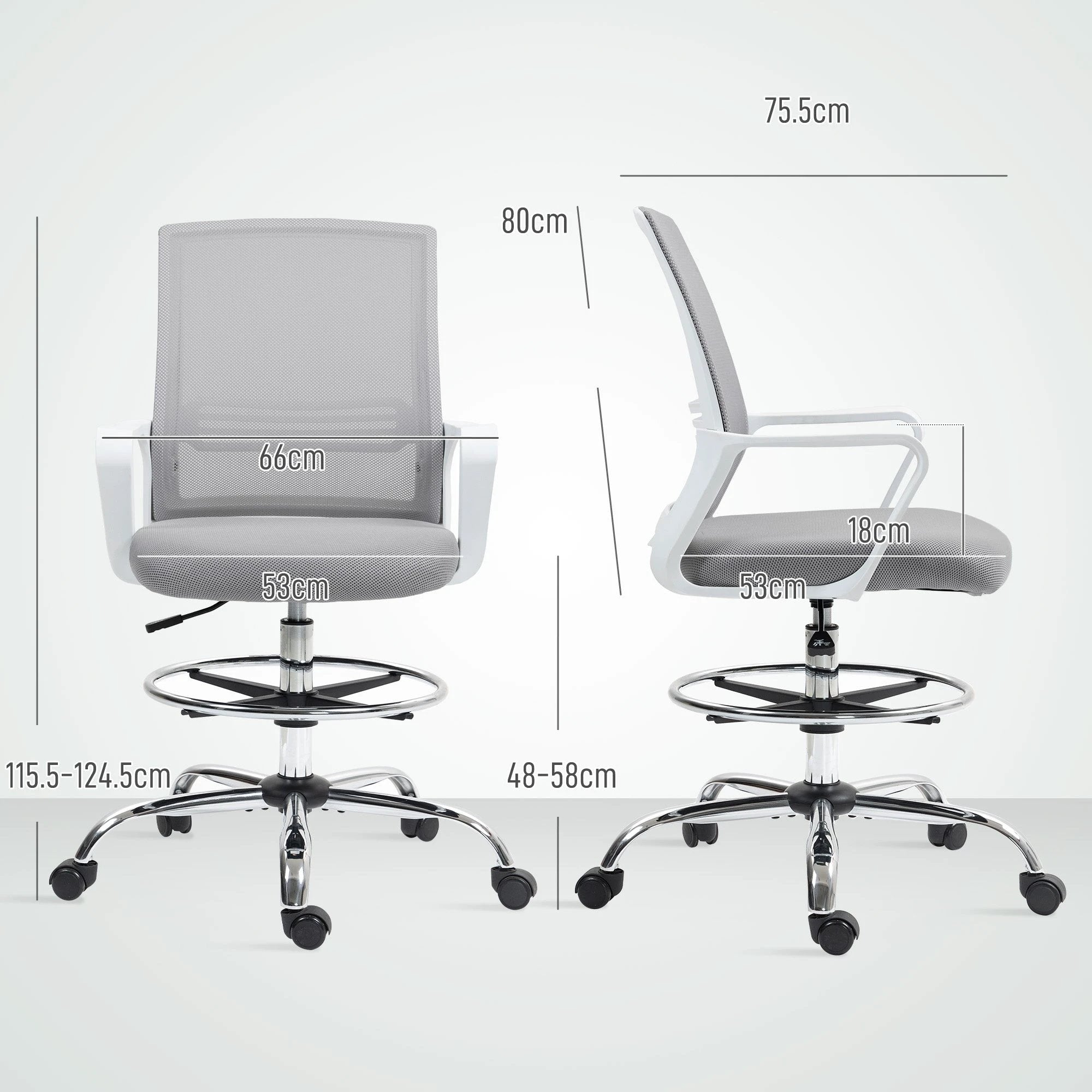 HOMCOM HOMCOM Draughtsman Chair Mesh Ergonomic Drafting Office - Office Chair