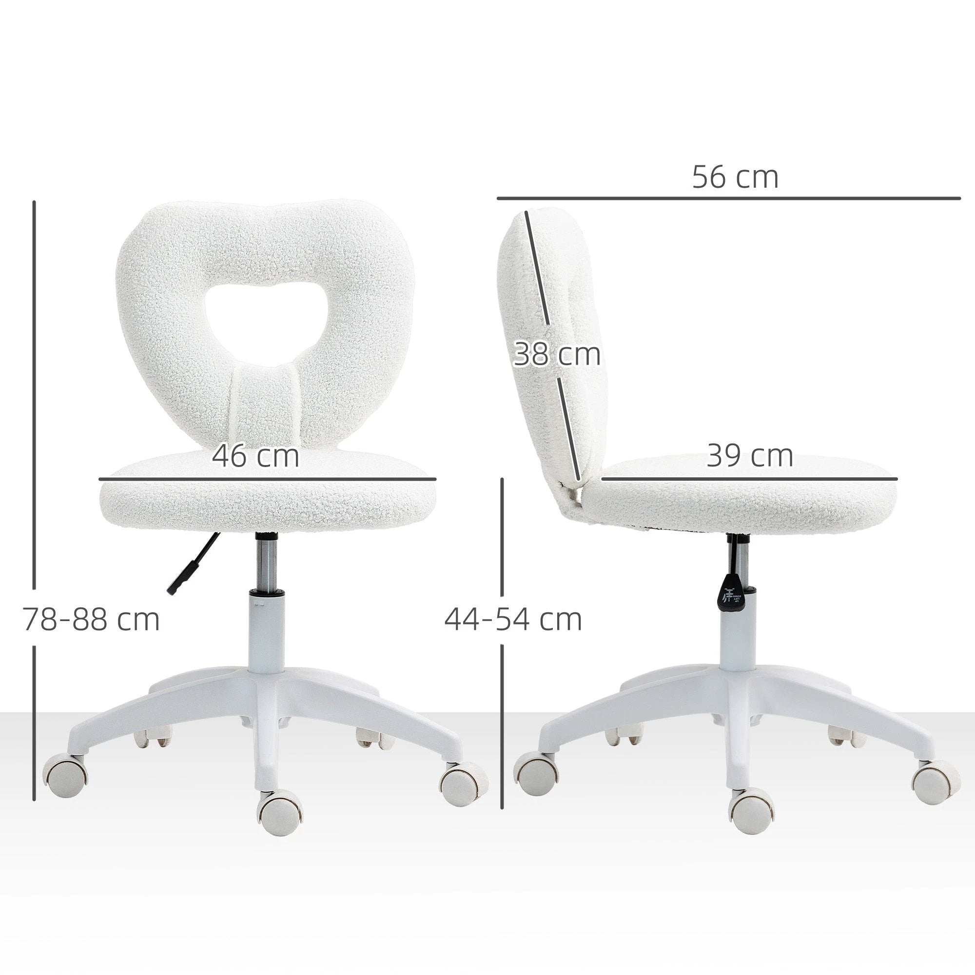 HOMCOM HOMCOM Armless Heart Desk Chair 16in Plush Fleece Vanity - Office Chair