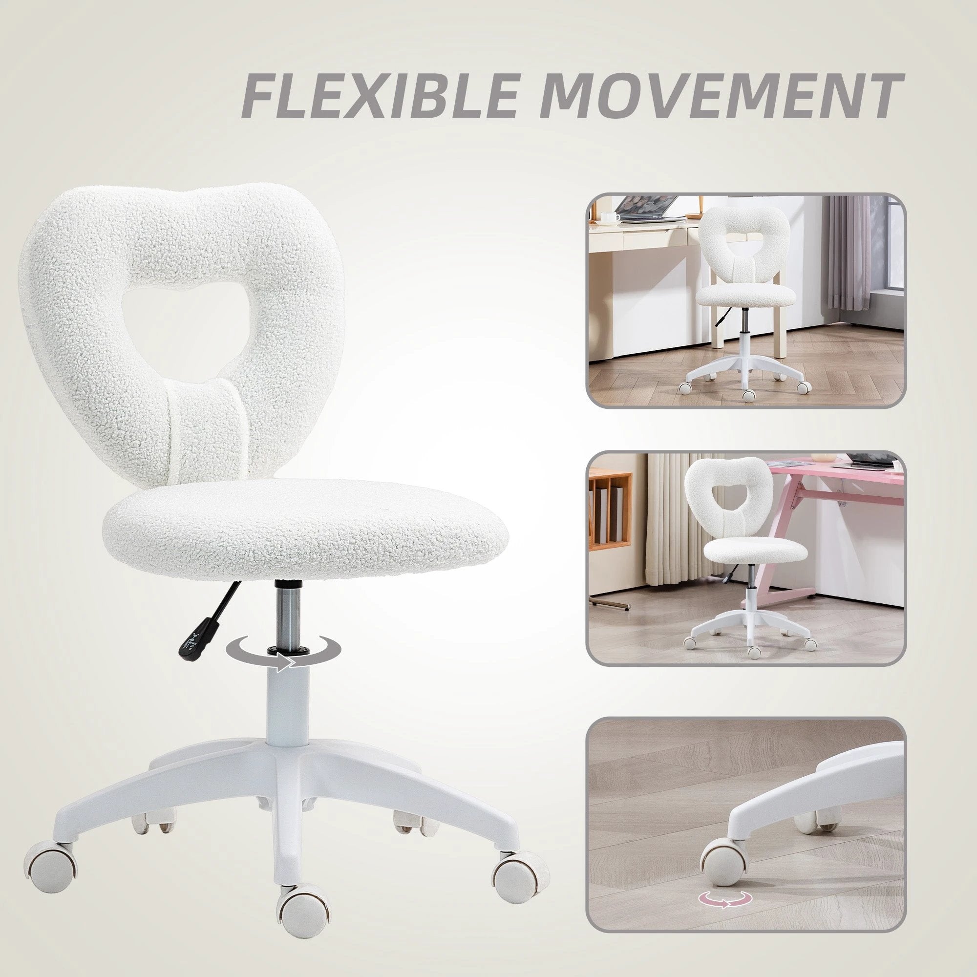 HOMCOM HOMCOM Armless Heart Desk Chair 16in Plush Fleece Vanity - Office Chair