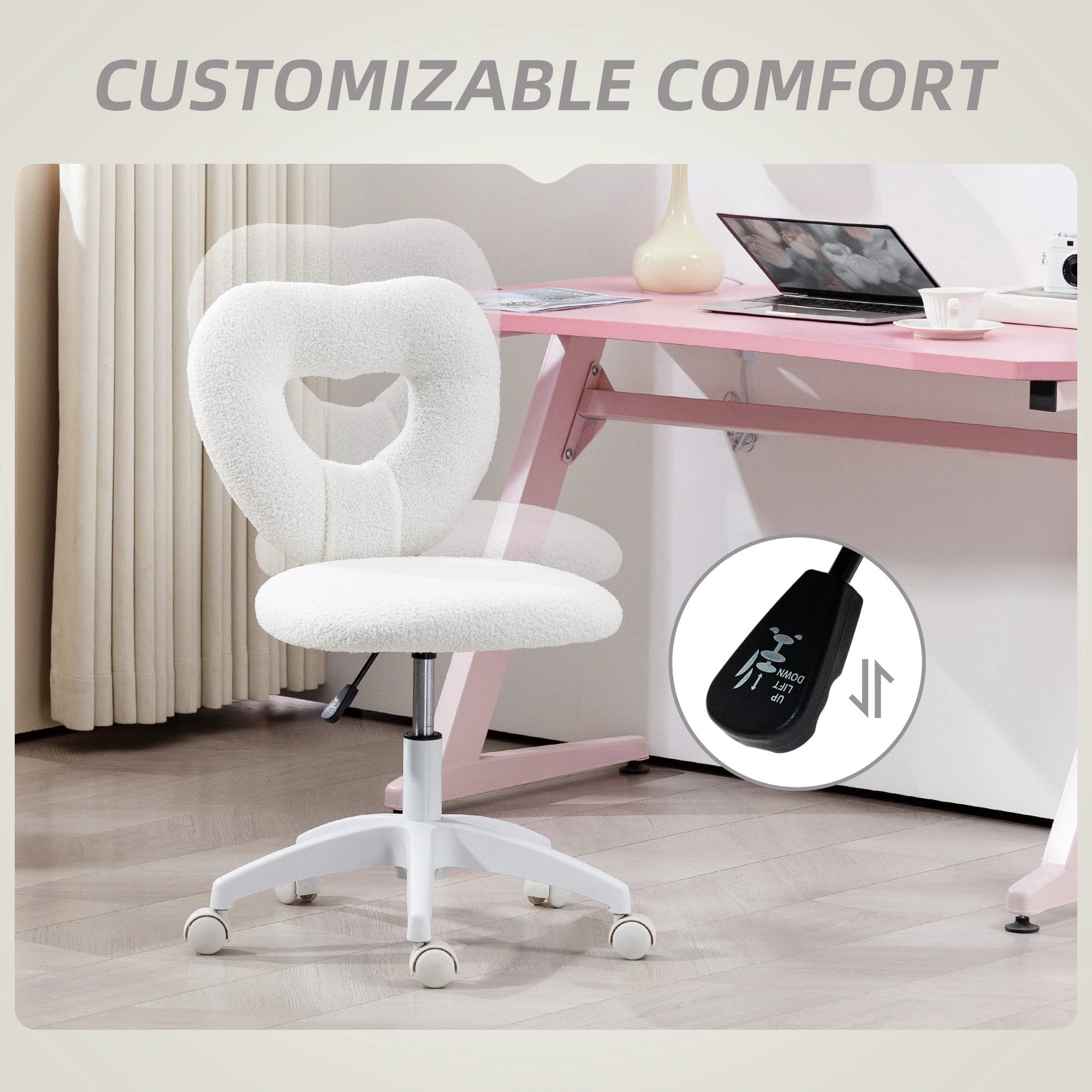 HOMCOM HOMCOM Armless Heart Desk Chair 16in Plush Fleece Vanity - Office Chair