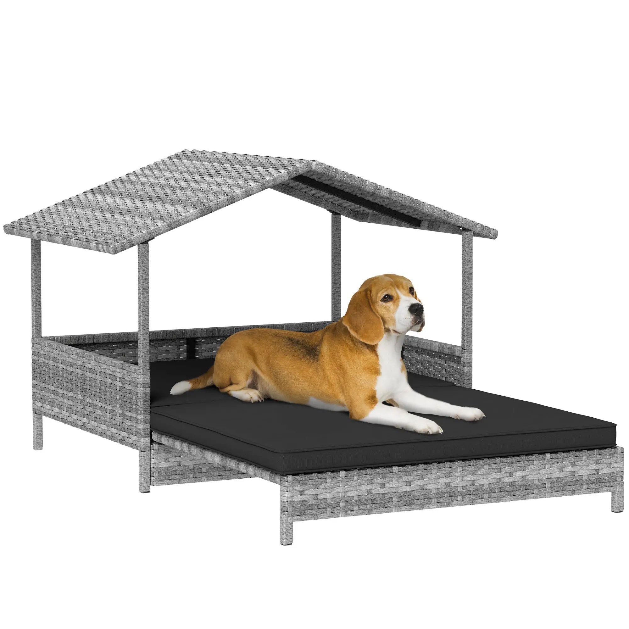 PawHut PawHut Extendable Rattan Dog House with Water-Resistant Roof, Cushion - Dog Kennel