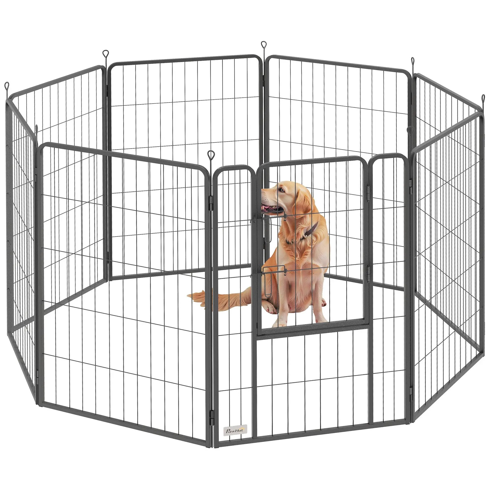 PawHut Foldable Steel Pet Enclosure - Secure Space for Pets - Versatile Design - Pet Playpen