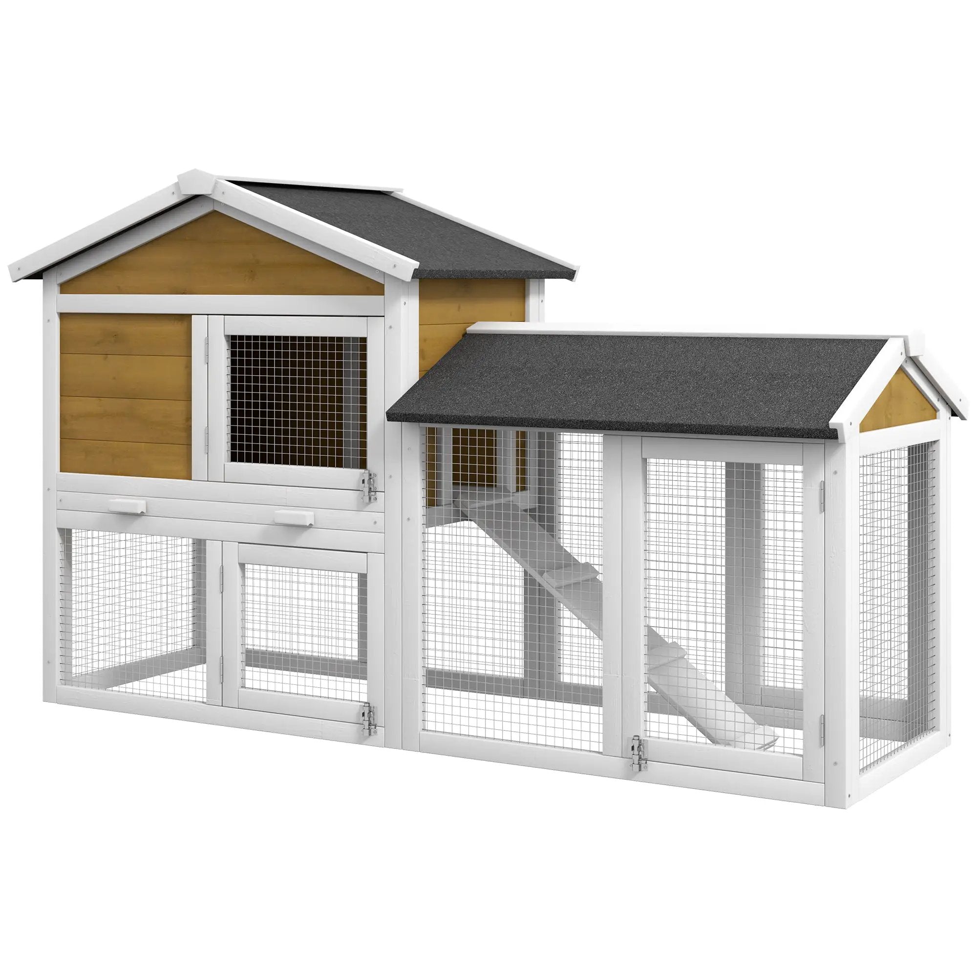 PawHut Pawhut 2-Tier Wooden Rabbit Bunny Guinea Pig Hutch Small Pet House Ramp - Rabbit Hutch
