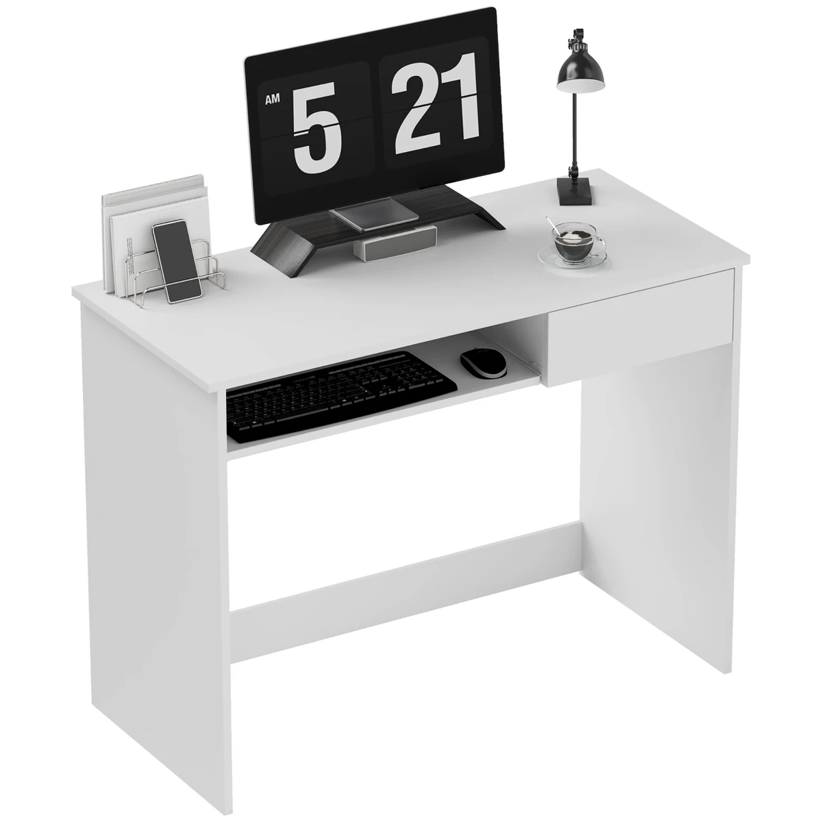 HOMCOM Compact Computer Desk With Keyboard Tray And Drawer For Small Spaces Home Office by HOMCOM