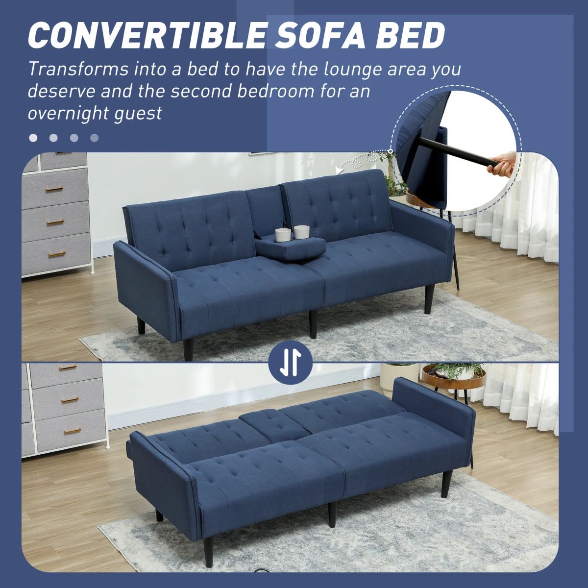 HOMCOM Sofa Bed 3 Seater With Storage Home Theater by HOMCOM