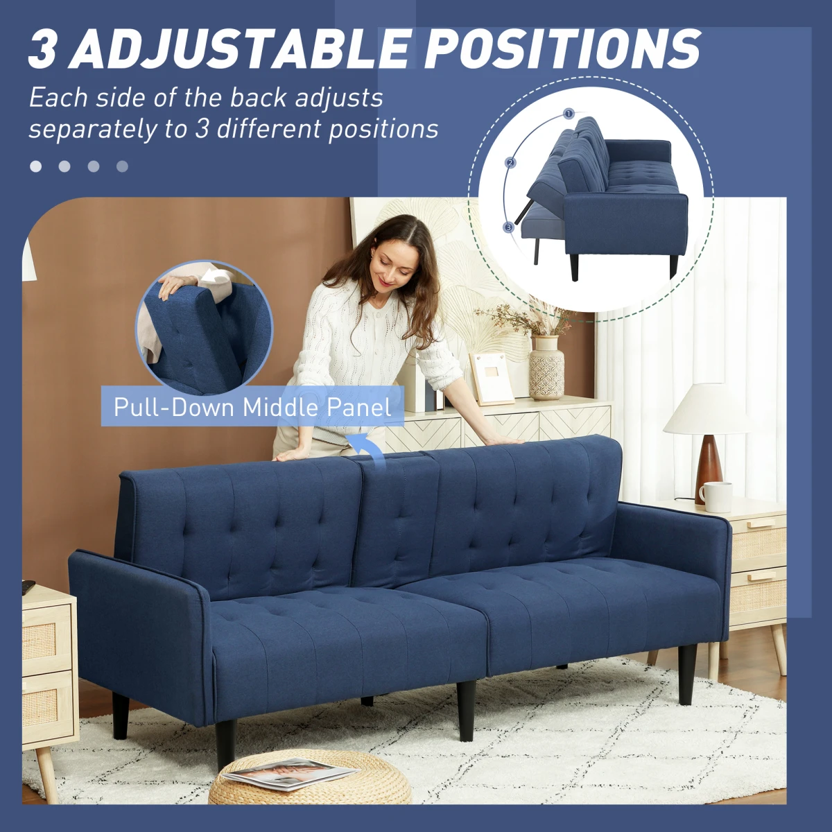 HOMCOM Sofa Bed 3 Seater With Storage Home Theater by HOMCOM