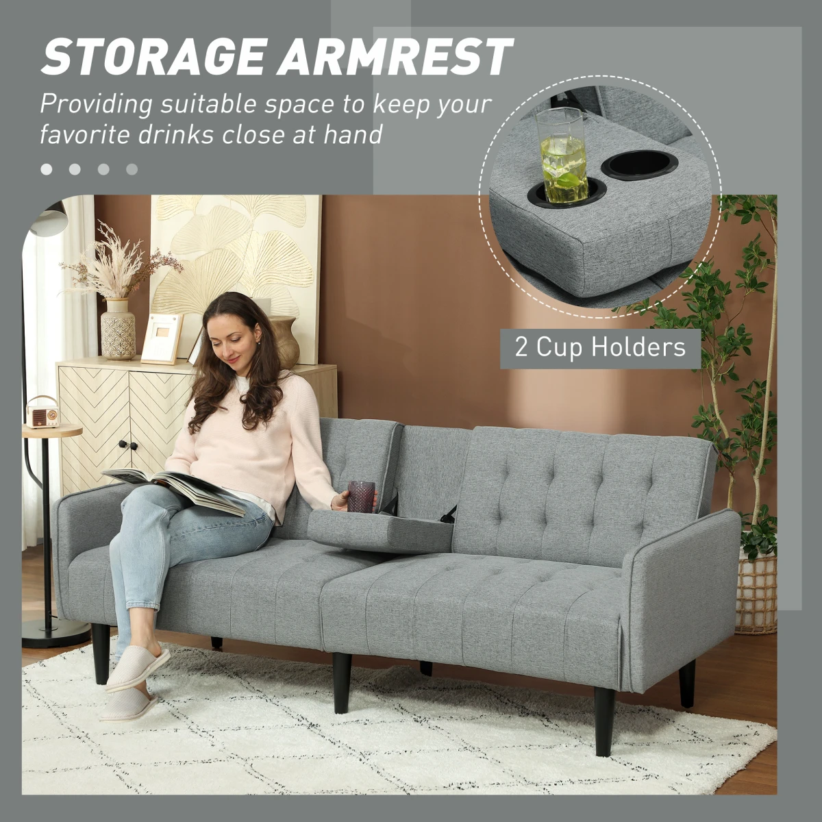 HOMCOM Sofa Bed 3 Seater With Storage Home Theater by HOMCOM