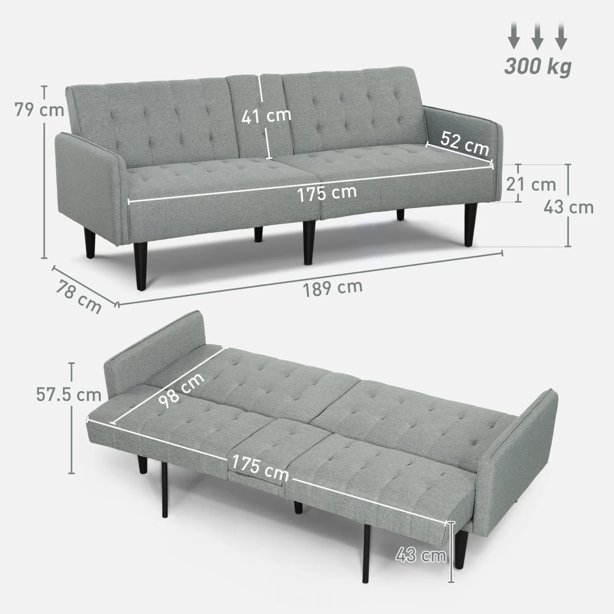 HOMCOM Sofa Bed 3 Seater With Storage Home Theater by HOMCOM