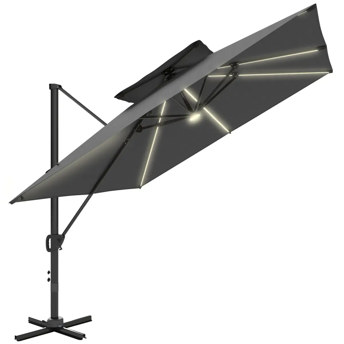 Outsunny Outsunny 3.5m Aluminium Cantilever Parasol w/ LED Lights Crank Tilt UV50+ - Parasol