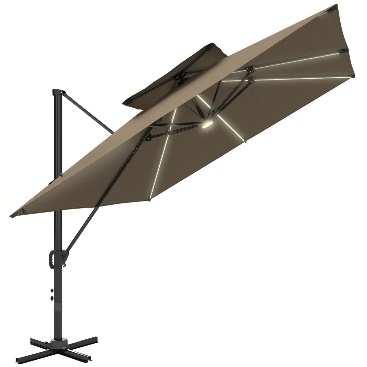 Outsunny Outsunny 3.5m Aluminium Cantilever Parasol w/ LED Lights Crank Tilt UV50+ - Parasol