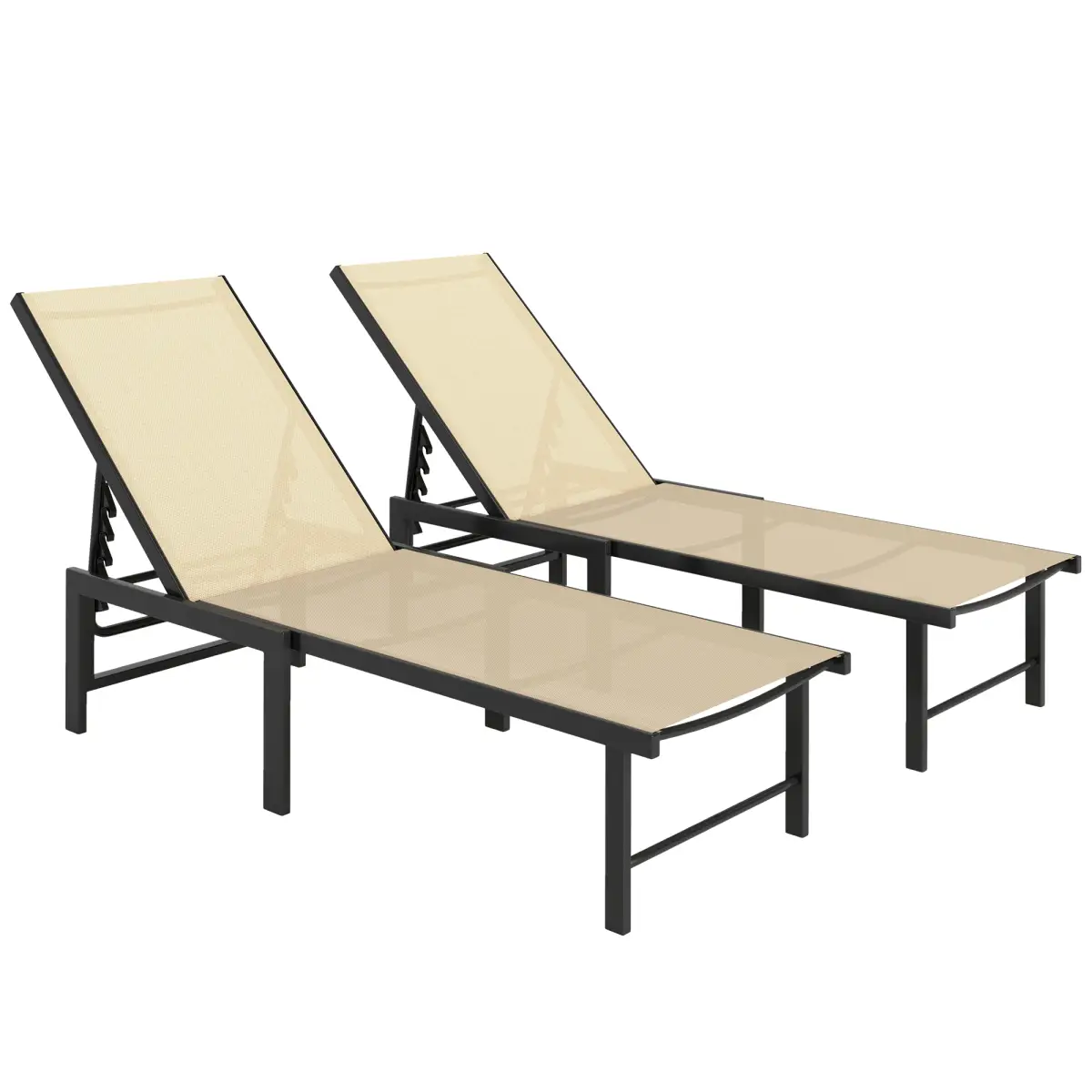 Outsunny Outsunny Sun Loungers Set of 2, 5-Level Reclining Sunbeds - Sun Lounger
