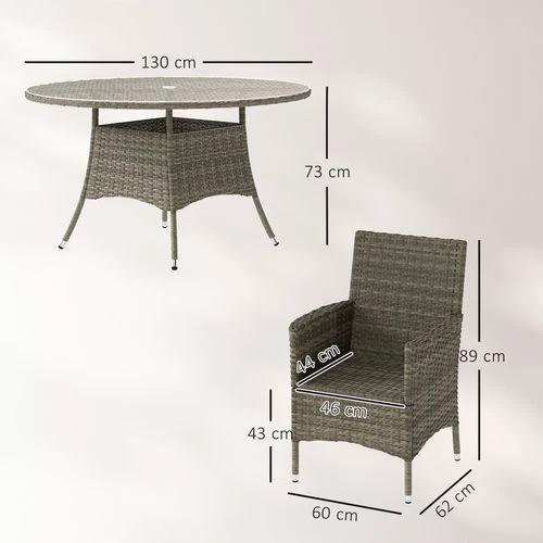 Outsunny Outsunny 6 Seater Rattan Outdoor Dining Set with Tempered Glass Top and Cushions for Family Gatherings - Garden Set