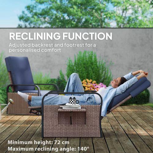 Outsunny Rattan Garden Recliner Chair 140 Degree Recline with Removable Cushion for Outdoor Relaxation by Outsunny