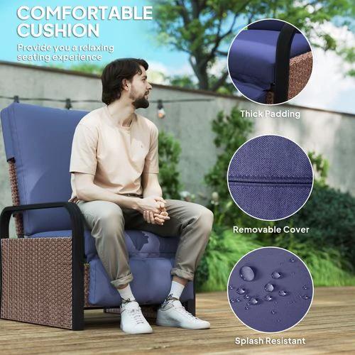Outsunny Rattan Garden Recliner Chair 140 Degree Recline with Removable Cushion for Outdoor Relaxation by Outsunny