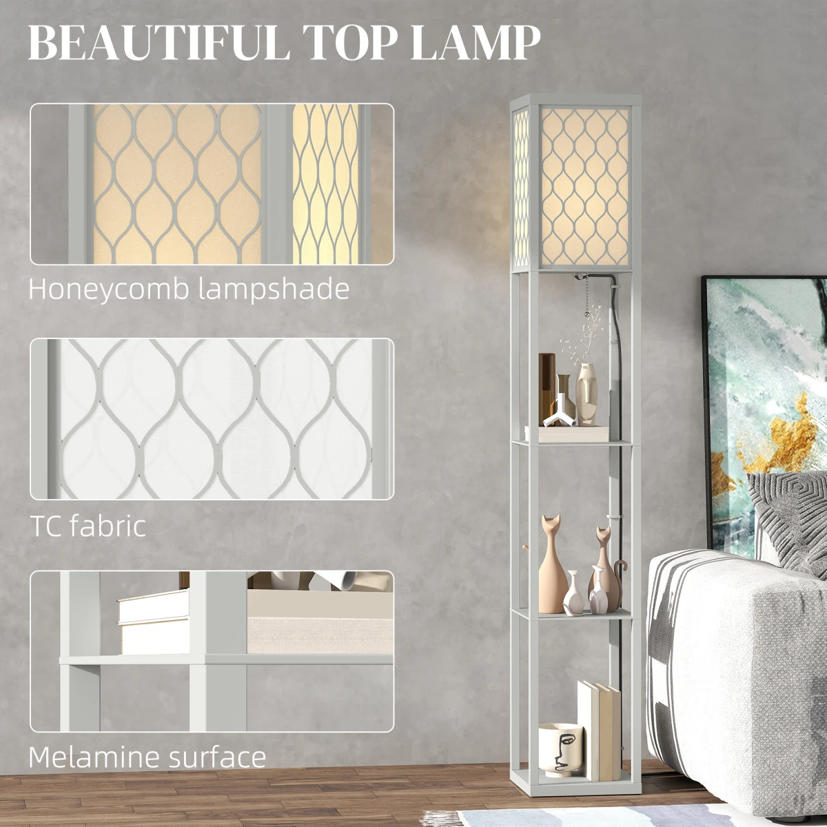 HOMCOM HOMCOM Modern Floor Lamp with Three Shelves for Space Savers - Lamp