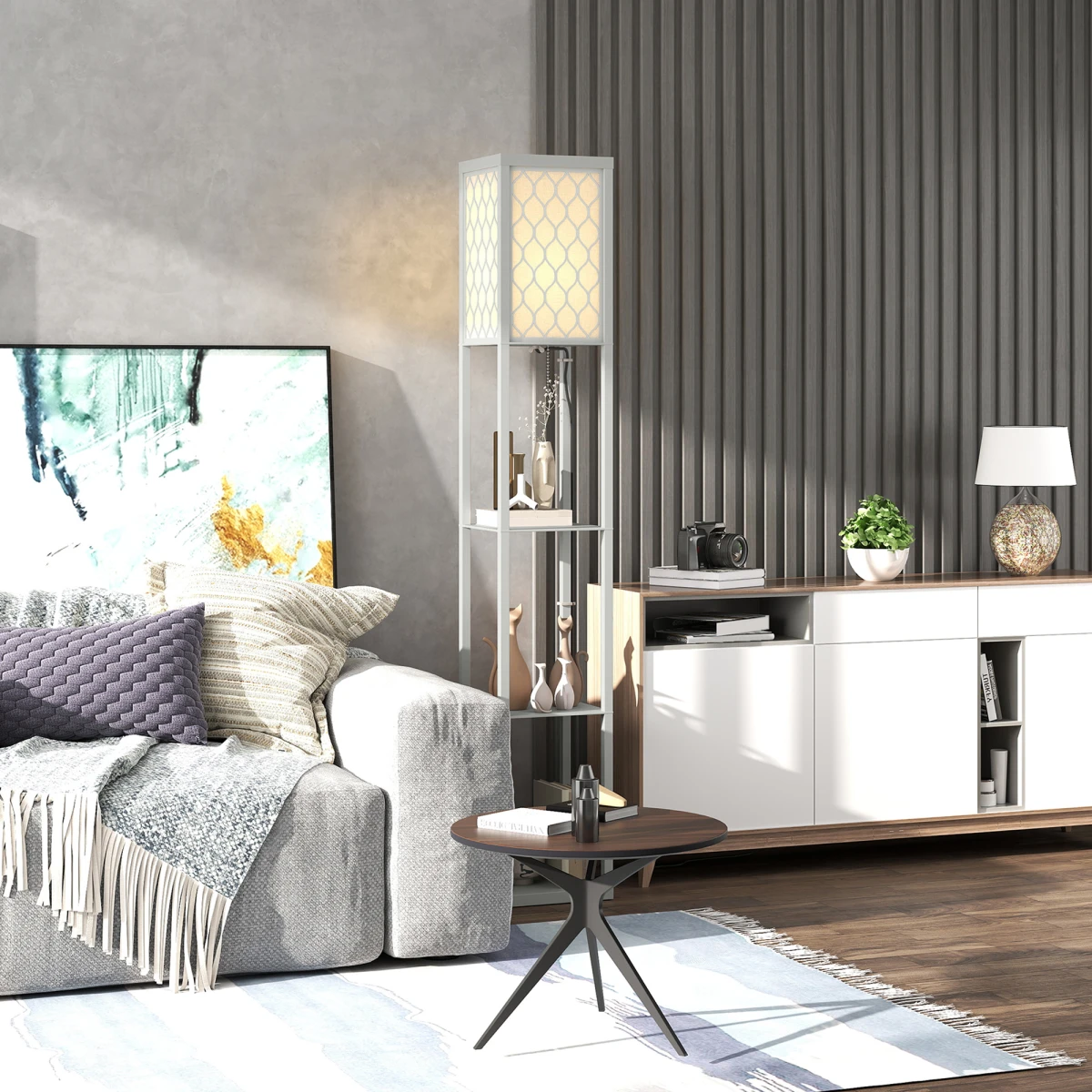 HOMCOM HOMCOM Modern Floor Lamp with Three Shelves for Space Savers - Lamp