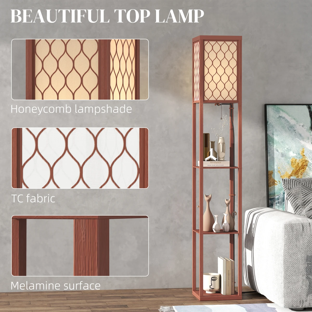HOMCOM Modern Floor Lamp with Three Shelves for Space Savers by HOMCOM