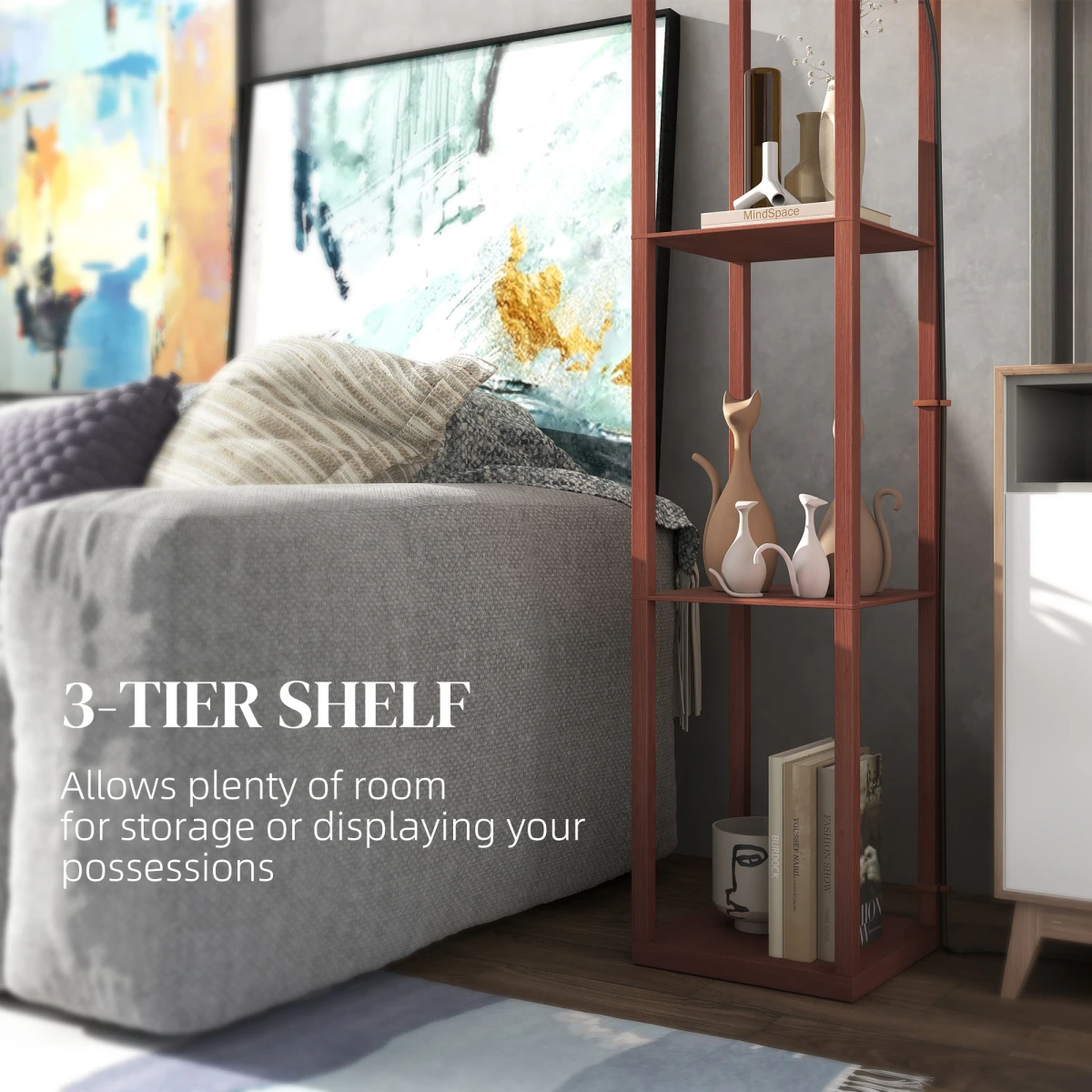 HOMCOM Modern Floor Lamp with Three Shelves for Space Savers by HOMCOM