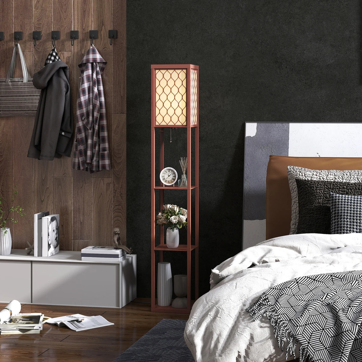 HOMCOM Modern Floor Lamp with Three Shelves for Space Savers by HOMCOM