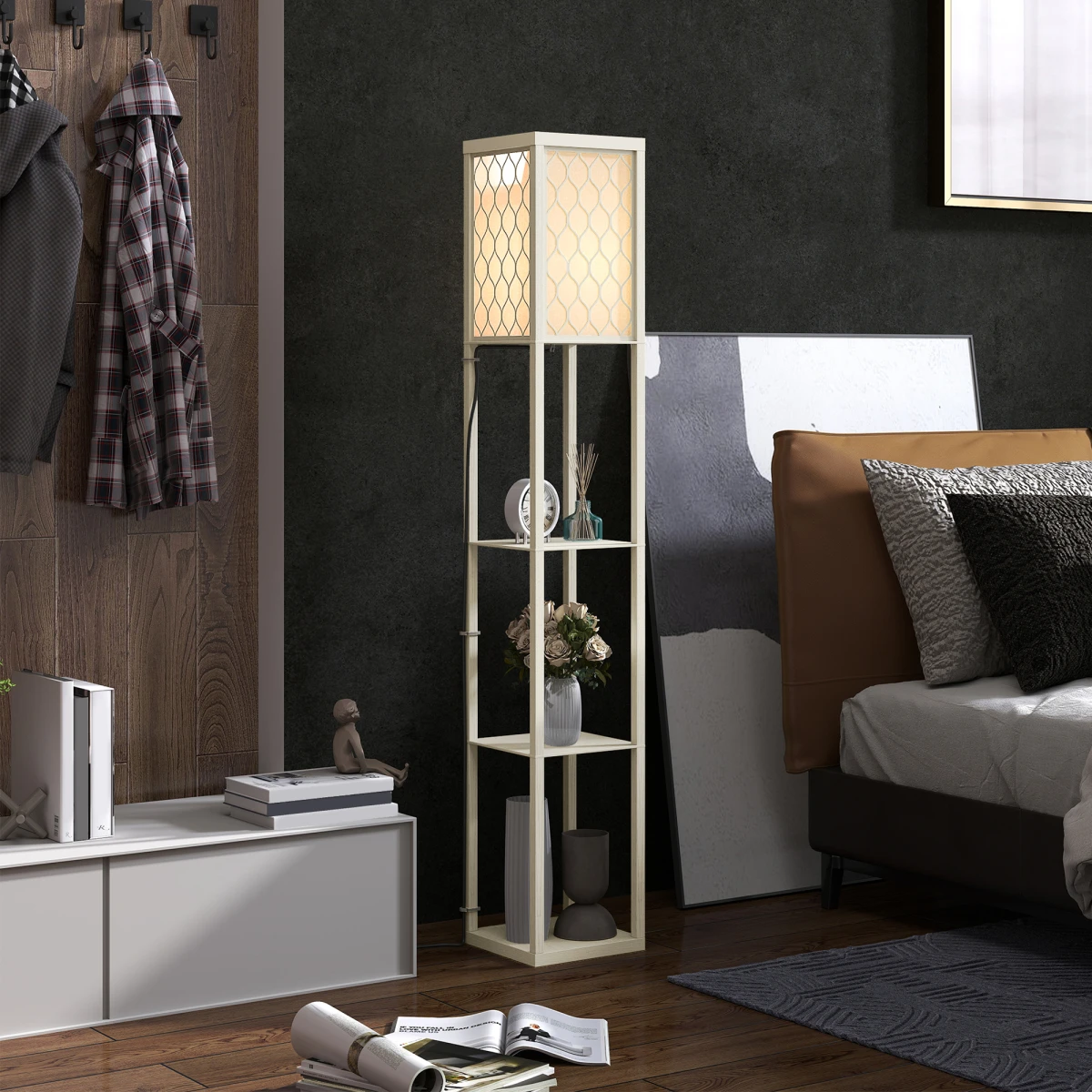HOMCOM Modern Floor Lamp with Three Shelves for Space Savers by HOMCOM