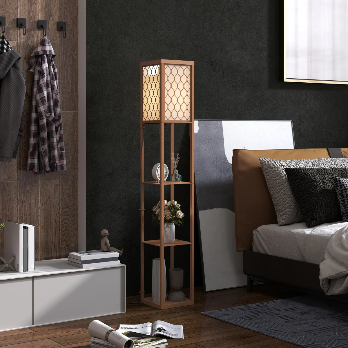 HOMCOM HOMCOM Modern Floor Lamp with Three Shelves for Space Savers - Lamp