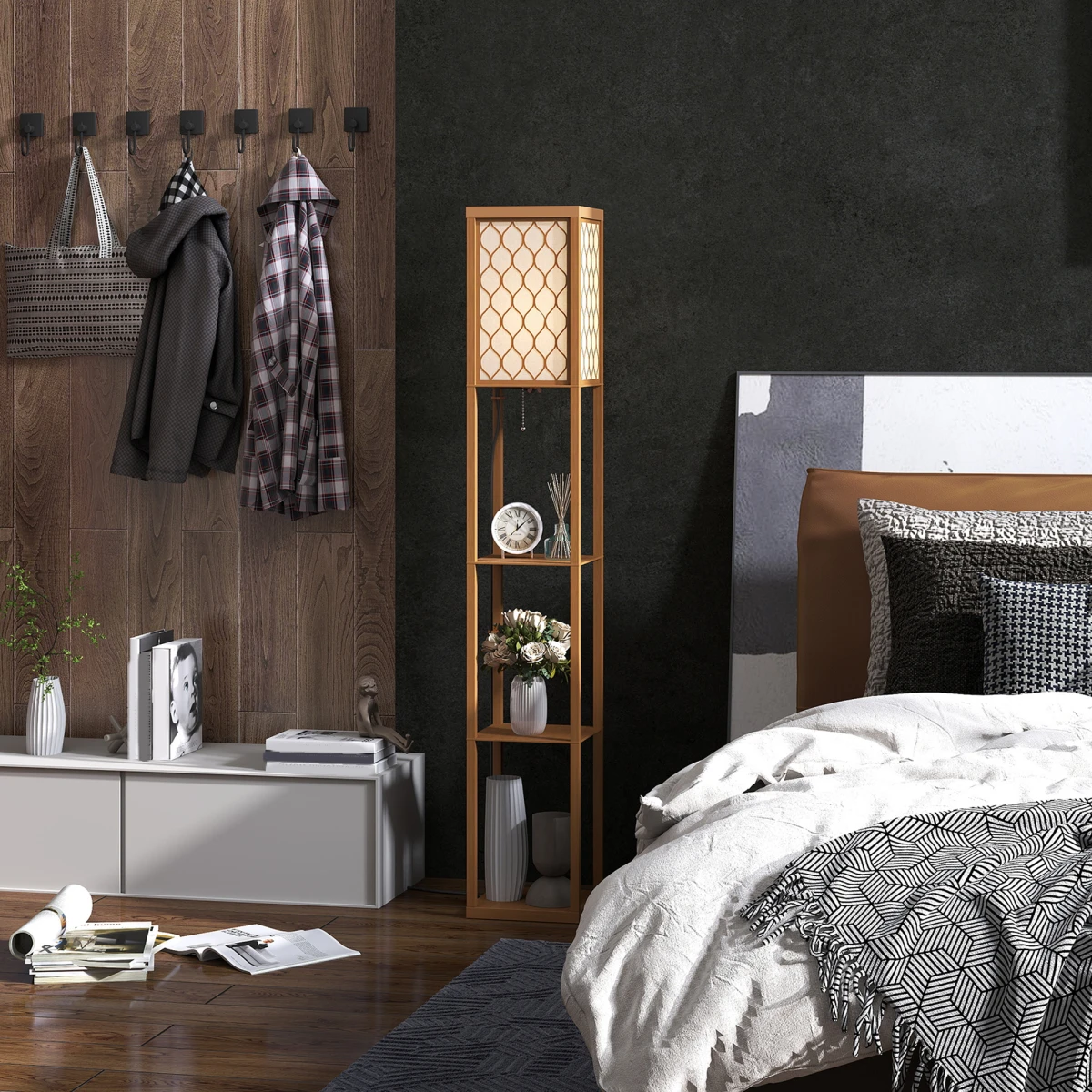 HOMCOM HOMCOM Modern Floor Lamp with Three Shelves for Space Savers - Lamp