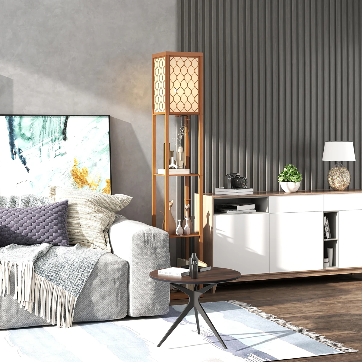 HOMCOM HOMCOM Modern Floor Lamp with Three Shelves for Space Savers - Lamp