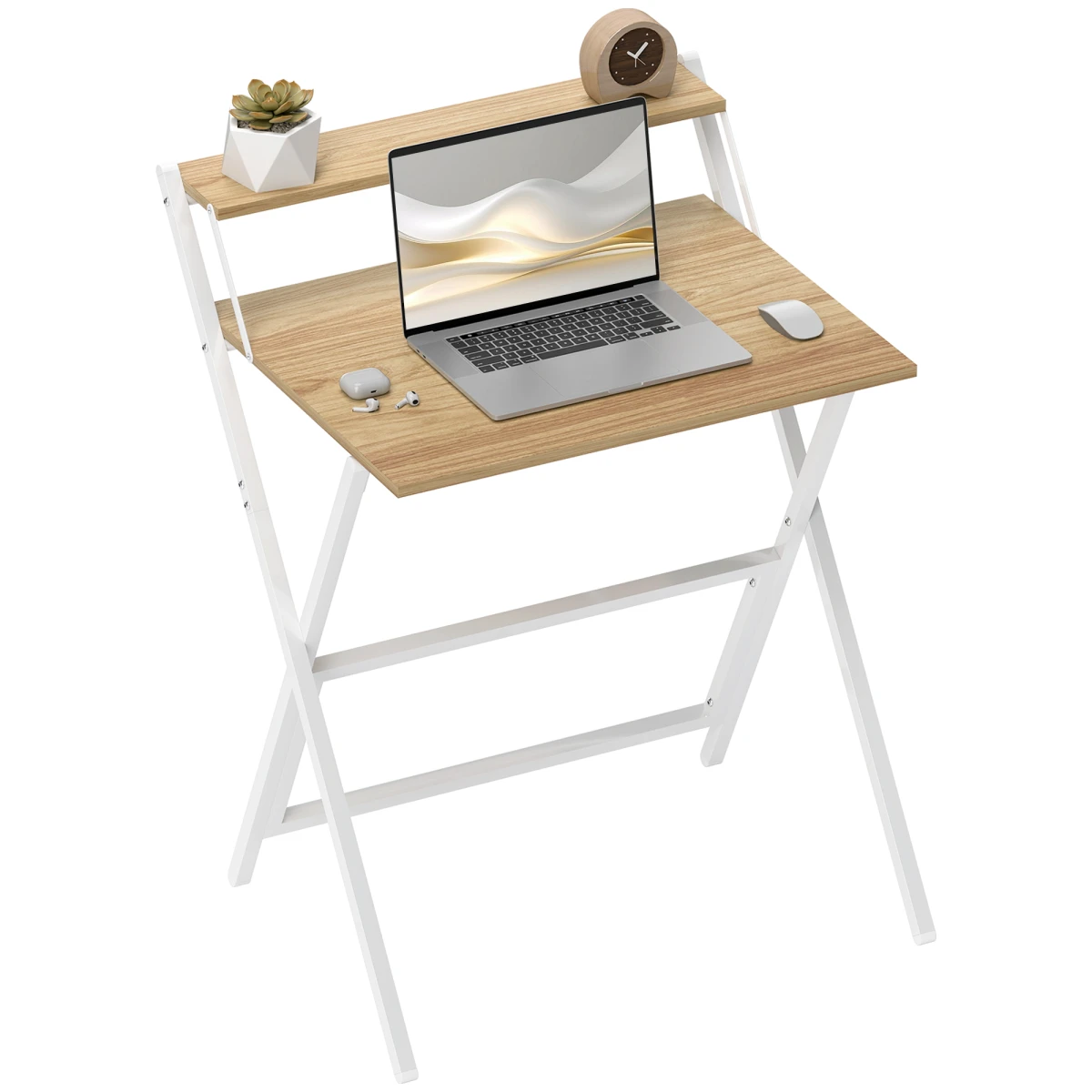 HOMCOM Folding Computer Desk 70 cm With Monitor Shelf Space Saving Design For Small Rooms And Apartments by HOMCOM