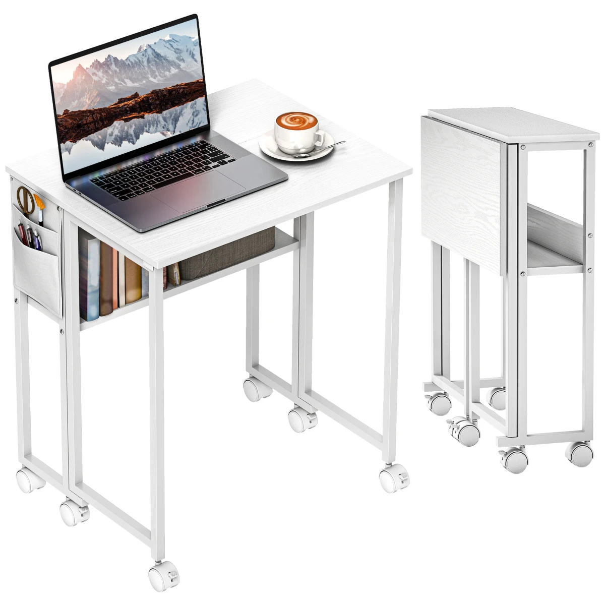 HOMCOM Foldable Computer Desk 63cm on Wheels with Drop Leaf for Small Spaces Home Office by HOMCOM