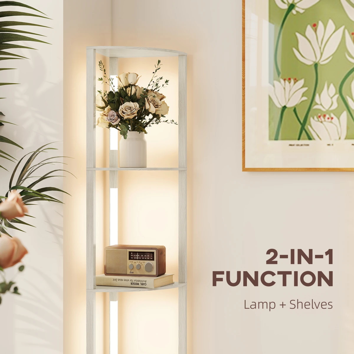 HOMCOM Corner Floor Lamp with Three Shelves and Dimmable Light by HOMCOM