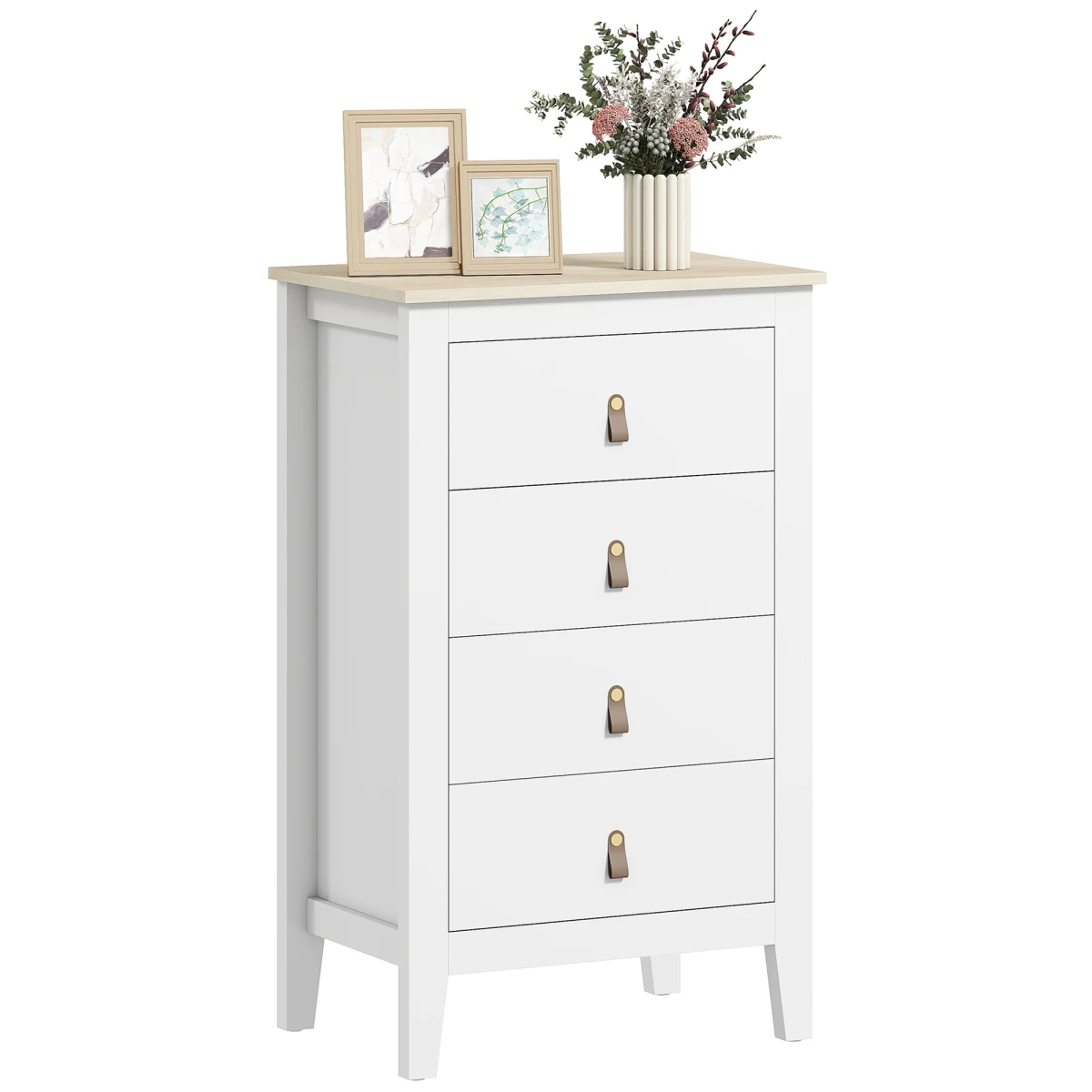 HOMCOM 4 Drawer Dresser White Standard Size Leather Handles Silent Runners For Bedroom Storage by HOMCOM