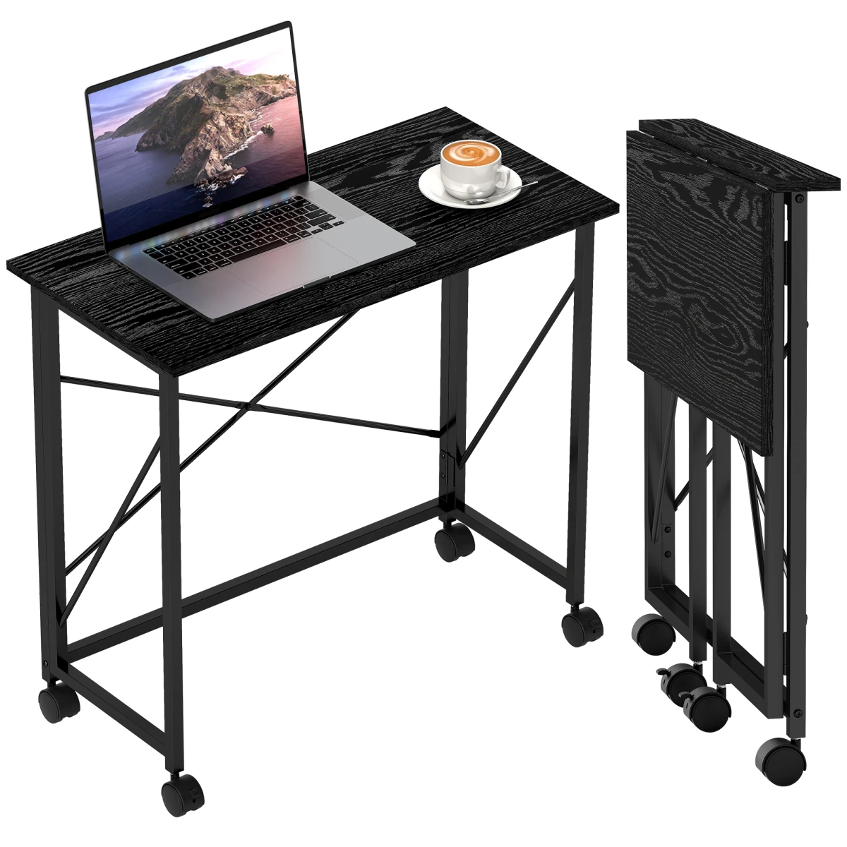 HOMCOM HOMCOM Folding Desk On Wheels Writing Table With Brakes For Home Office And Study - Desk