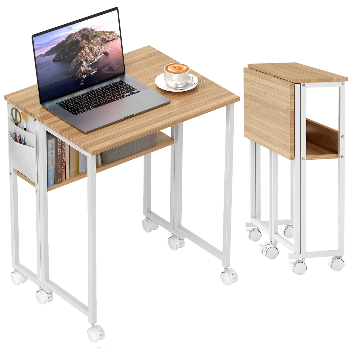 HOMCOM Foldable Computer Desk 63cm on Wheels with Drop Leaf for Small Spaces Home Office by HOMCOM