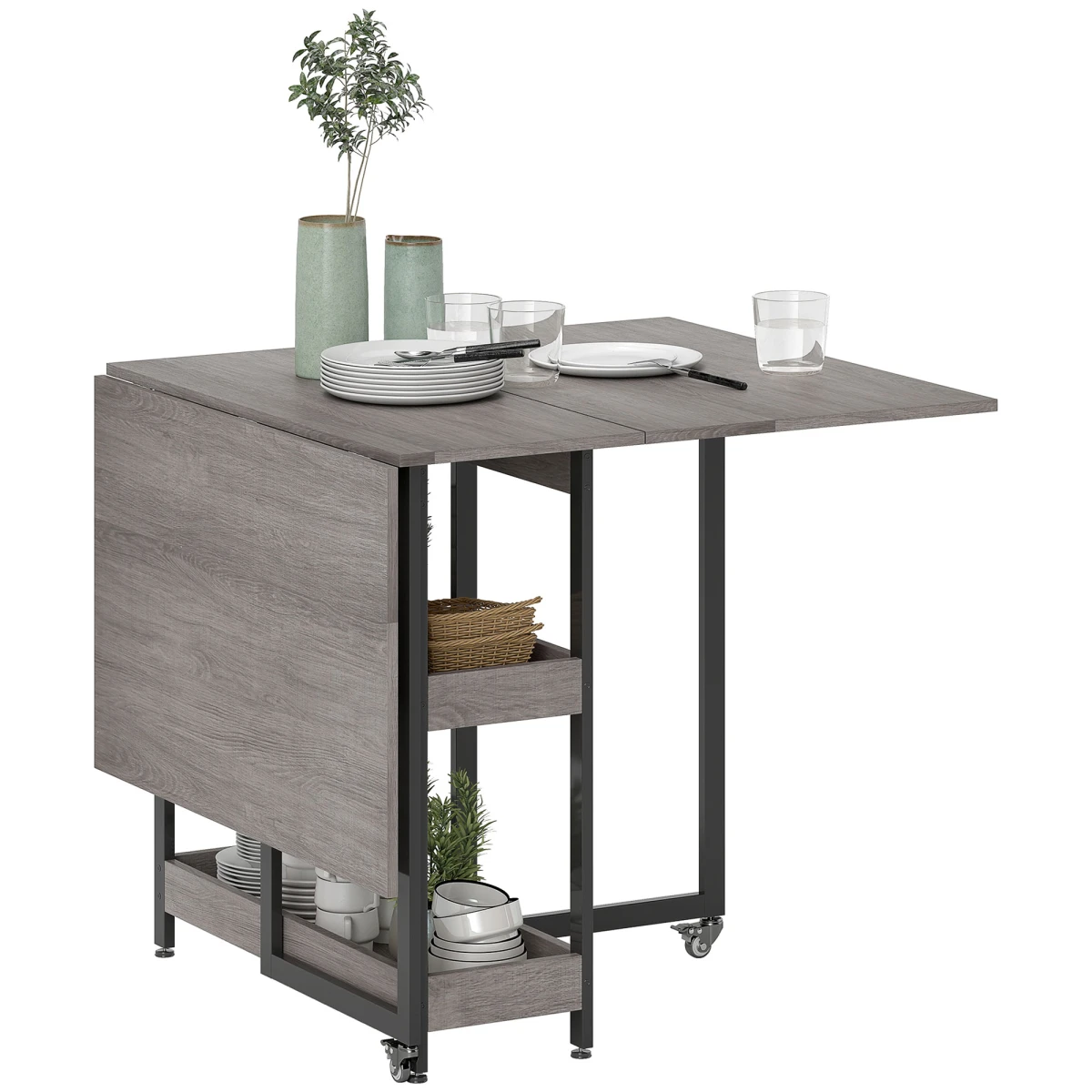 HOMCOM Homcom Folding Dining Table Drop Leaves Compartments Home - Dining Table