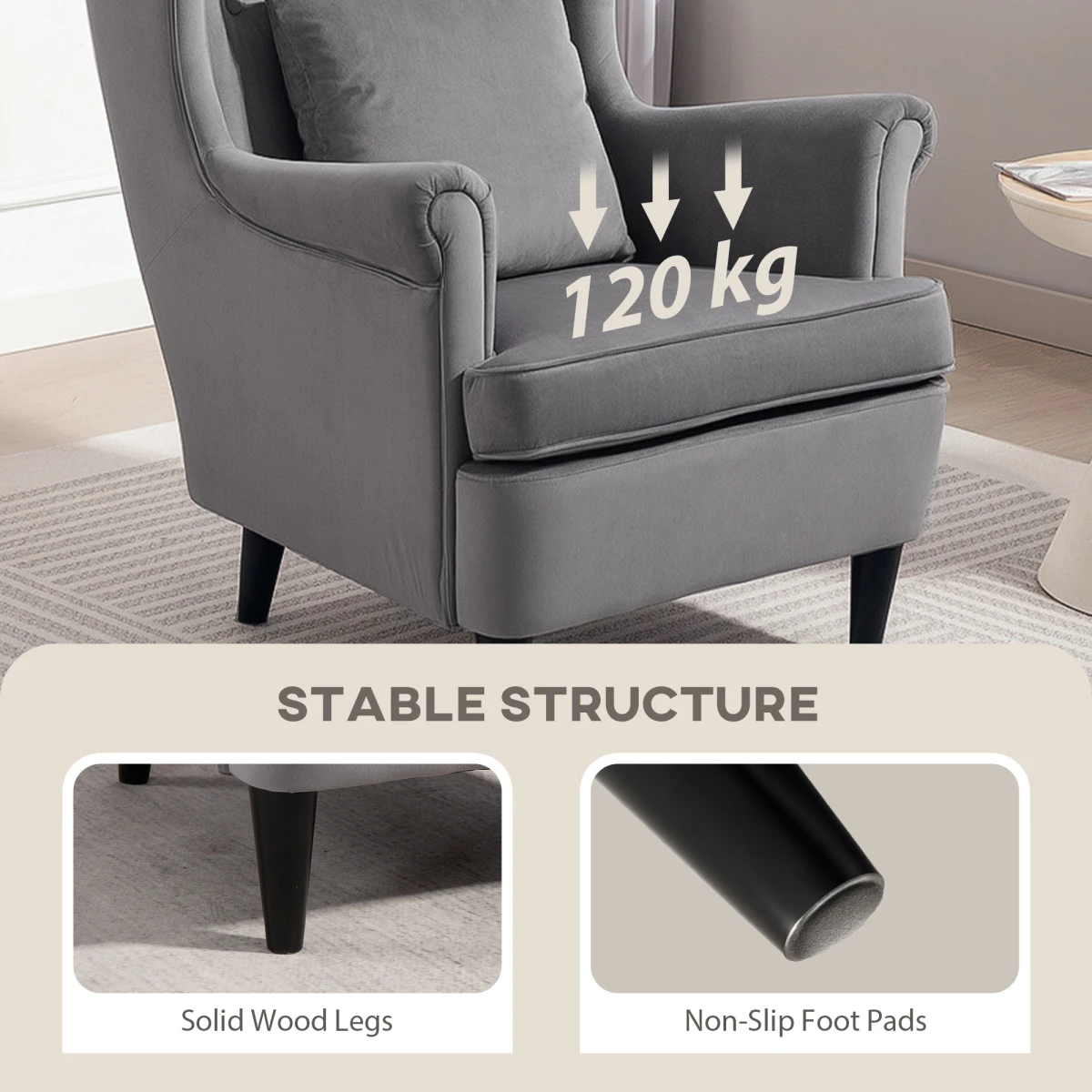 HOMCOM HOMCOM Wingback Chair 70cm High Velvet Comfort Living Room - Accent Chair