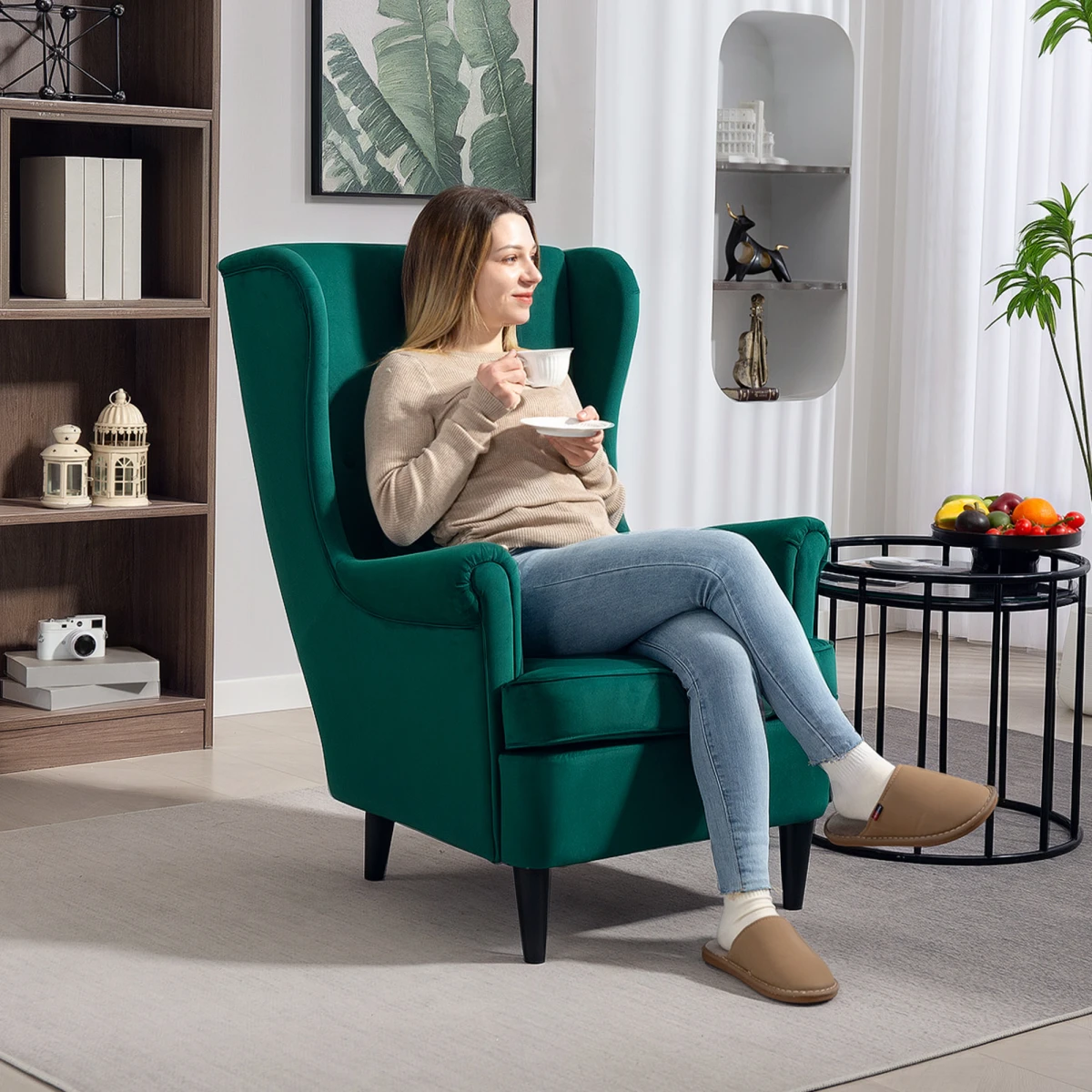 HOMCOM Wingback Chair 70cm High Velvet Comfort Living Room by HOMCOM