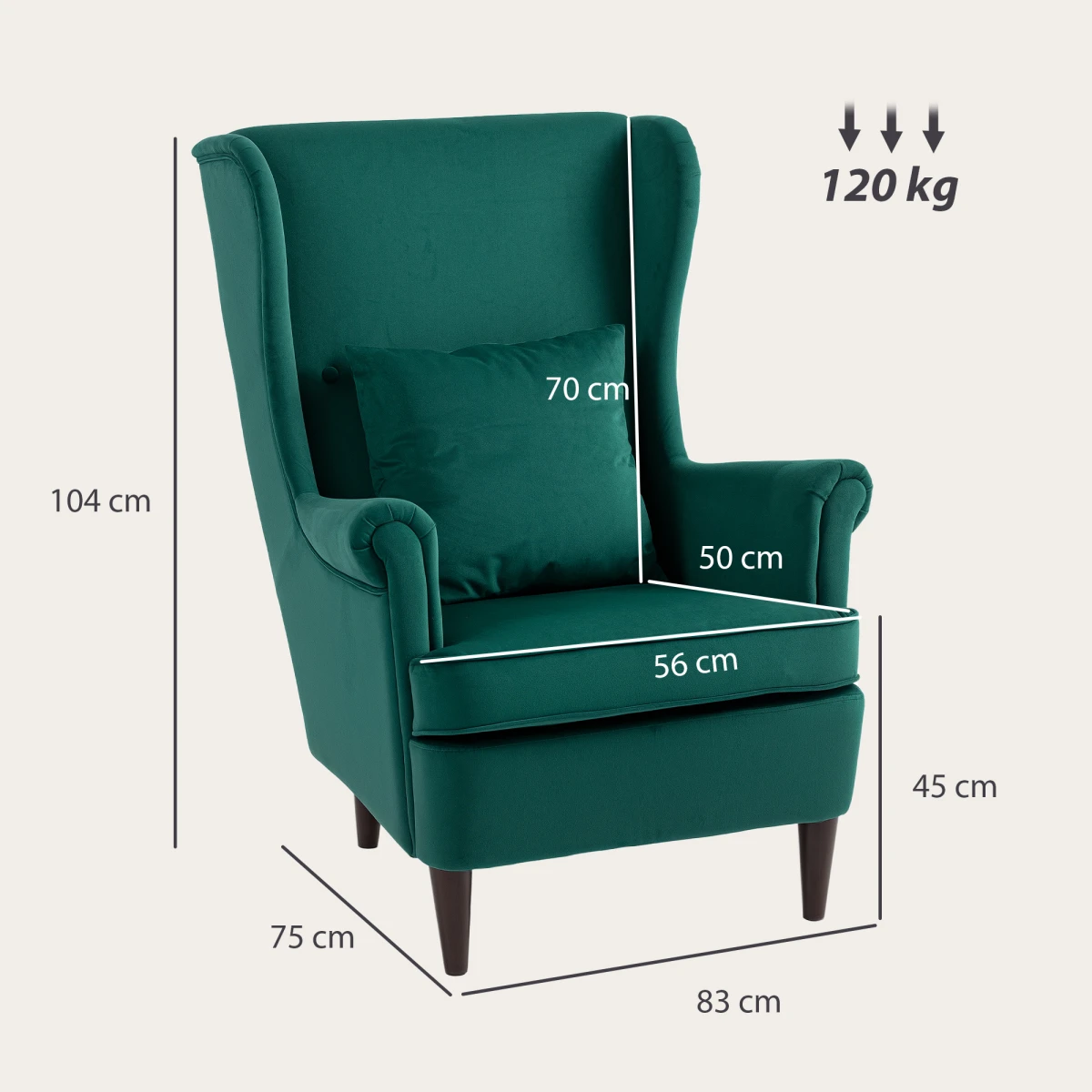 HOMCOM Wingback Chair 70cm High Velvet Comfort Living Room by HOMCOM