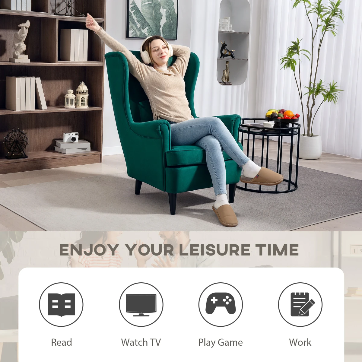 HOMCOM Wingback Chair 70cm High Velvet Comfort Living Room by HOMCOM