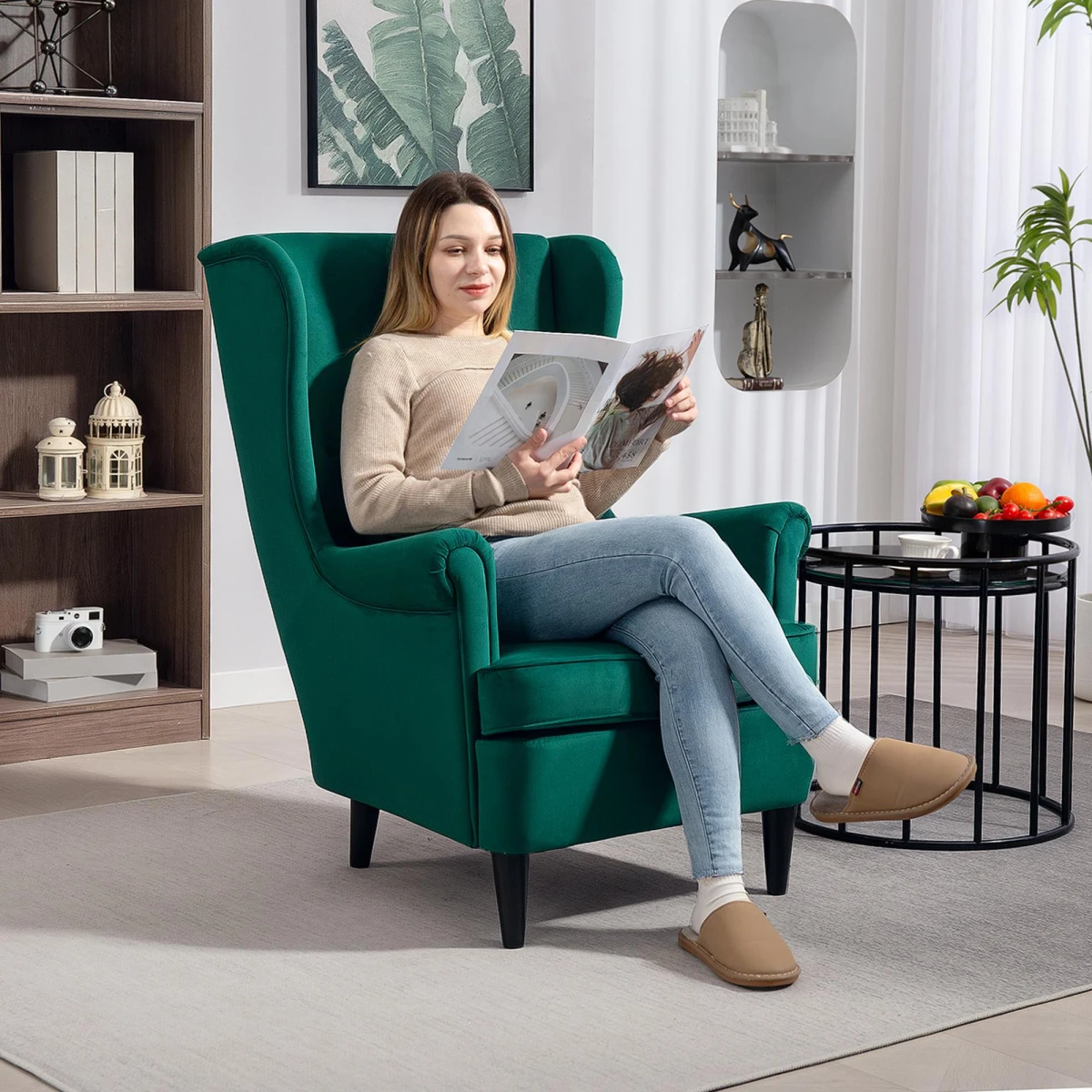 HOMCOM Wingback Chair 70cm High Velvet Comfort Living Room by HOMCOM