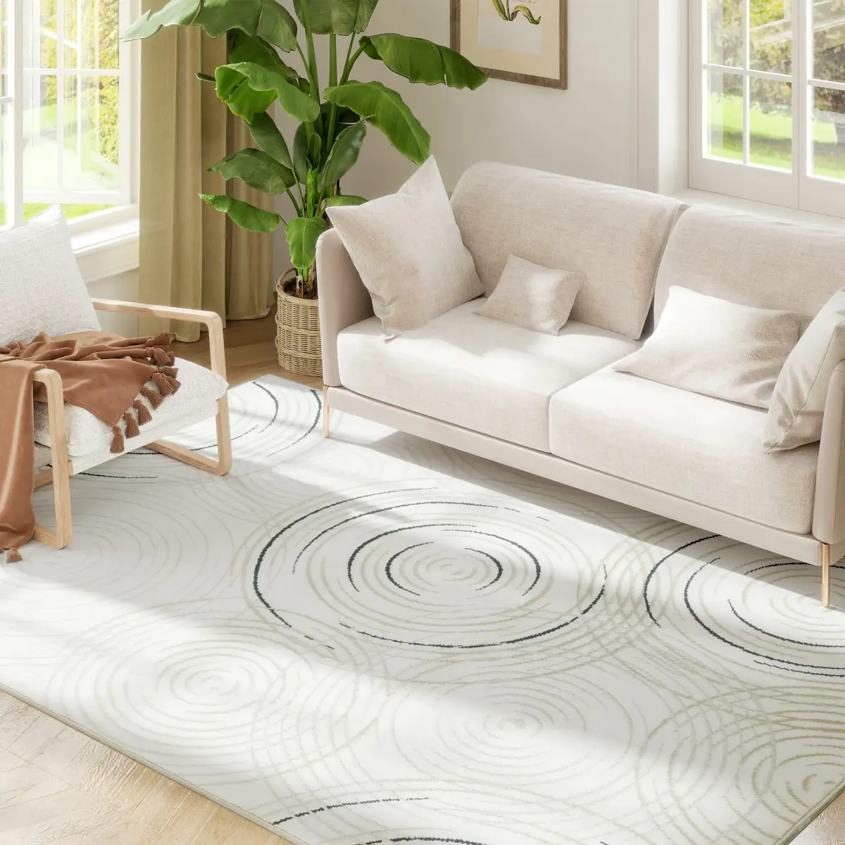 HOMCOM HOMCOM Swirl Pattern Washable Rug, Allergy-Friendly Floor Carpet - Rug
