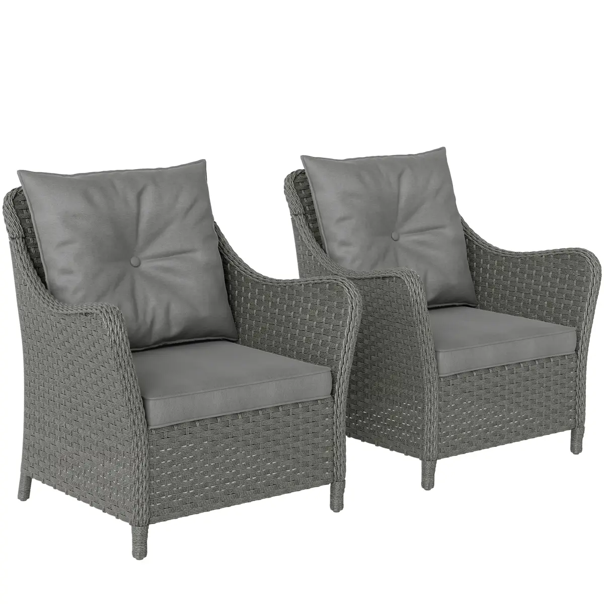 Outsunny Outsunny 2 Pieces Rattan Garden Chairs, Cushioned Rattan Chairs - Garden Chairs