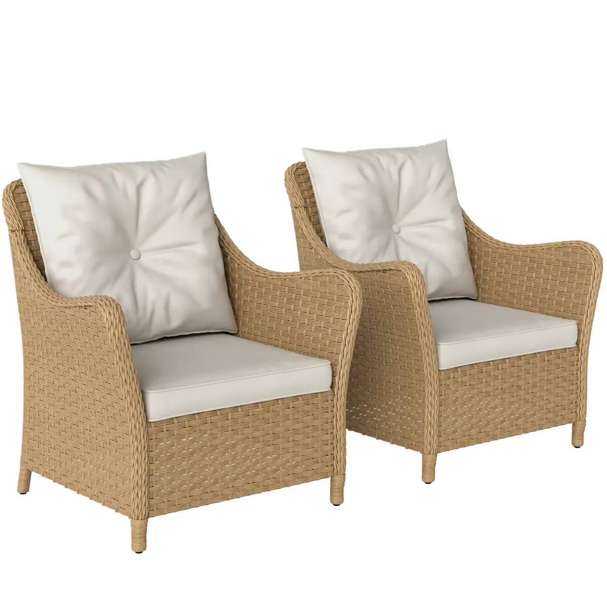 Outsunny Outsunny 2 Pieces Rattan Garden Chairs, Cushioned Rattan Chairs - Garden Chairs