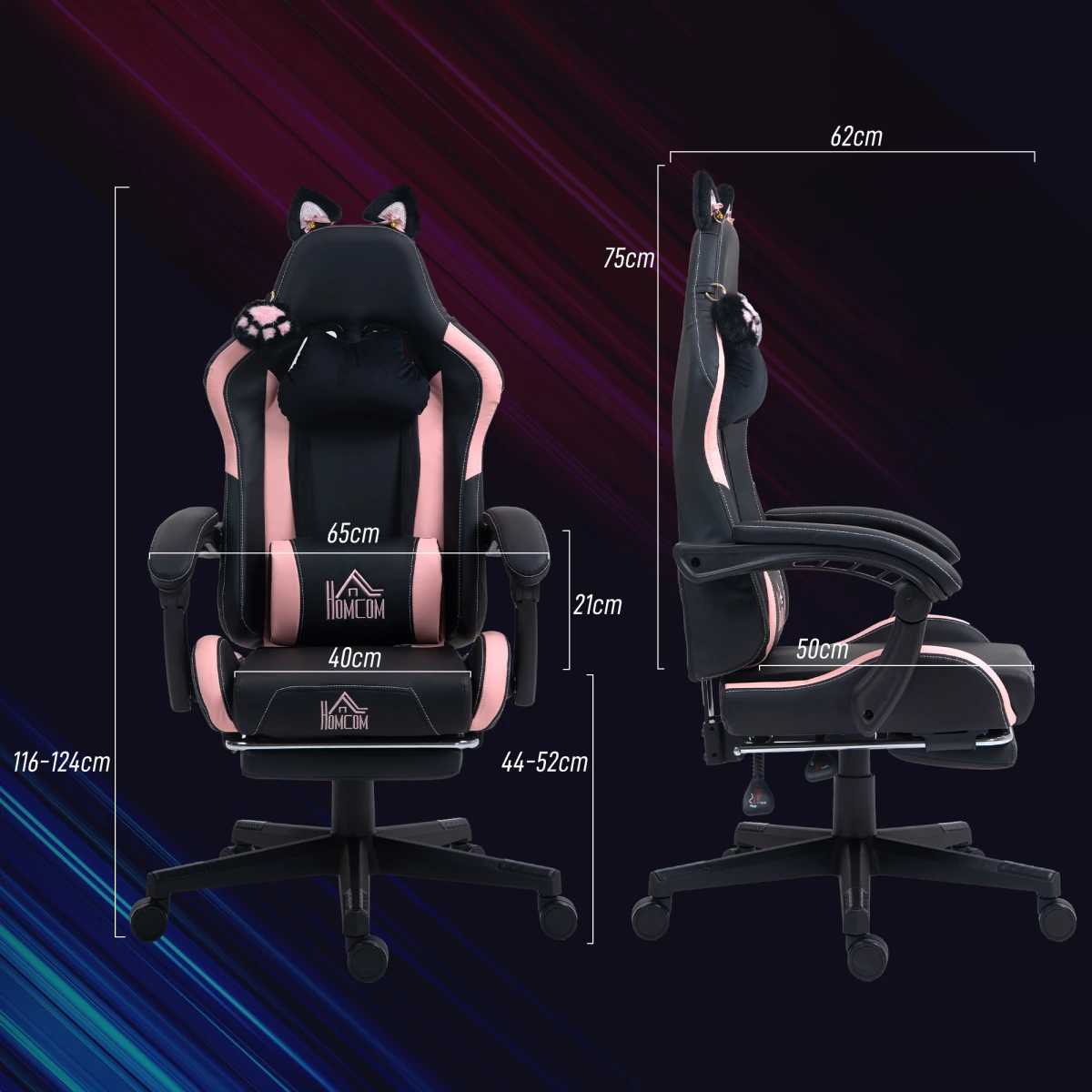 HOMCOM HOMCOM Gaming Chair 44 52cm Seat Reclining Footrest Gamers - Office Chair