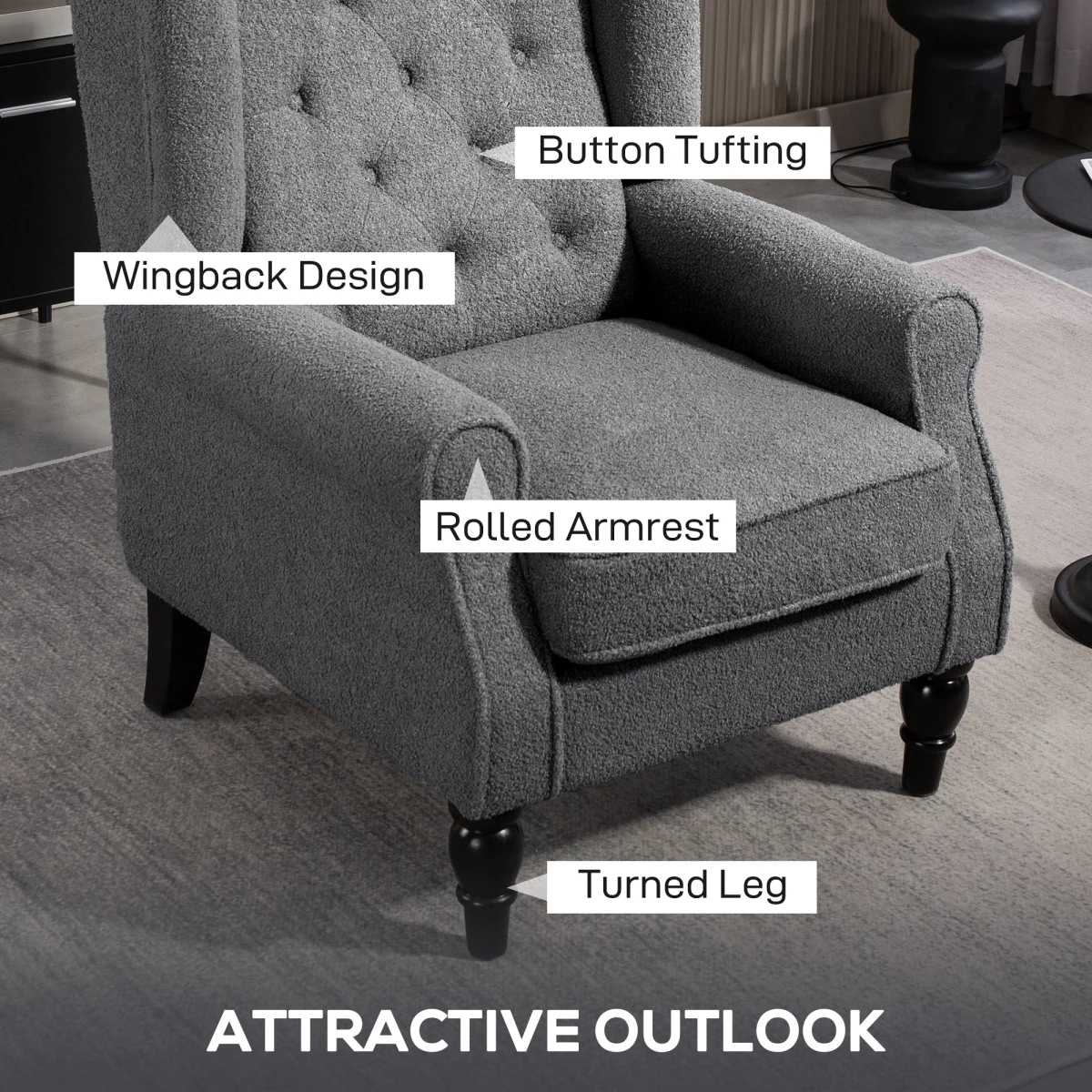 HOMCOM Wingback Accent Chair Tufted Retro Upholstery by HOMCOM