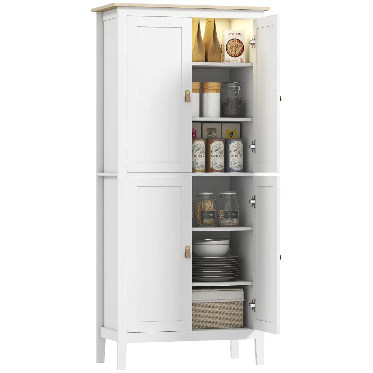 HOMCOM HOMCOM 176.5 cm Tall Freestanding Pantry Storage Cabinet with 4 Doors Green - Display Cabinet