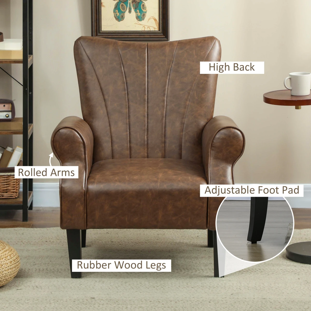 HOMCOM Upholstered Armchair 25cm Deep Wing Back Home by HOMCOM